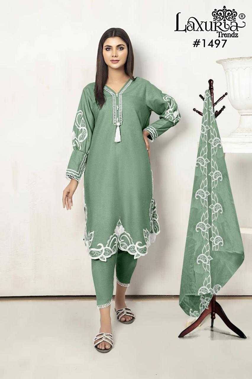 Luxuria Trendz 1497 Colours By Luxuria 1497-A To 1497-C Series Beautiful Pakistani Suits Colorful Stylish Fancy Casual Wear & Ethnic Wear Jam Satin Dresses At Wholesale Price