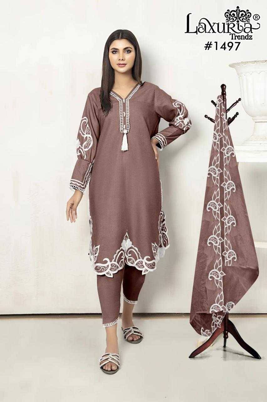 Luxuria Trendz 1497 Colours By Luxuria 1497-A To 1497-C Series Beautiful Pakistani Suits Colorful Stylish Fancy Casual Wear & Ethnic Wear Jam Satin Dresses At Wholesale Price