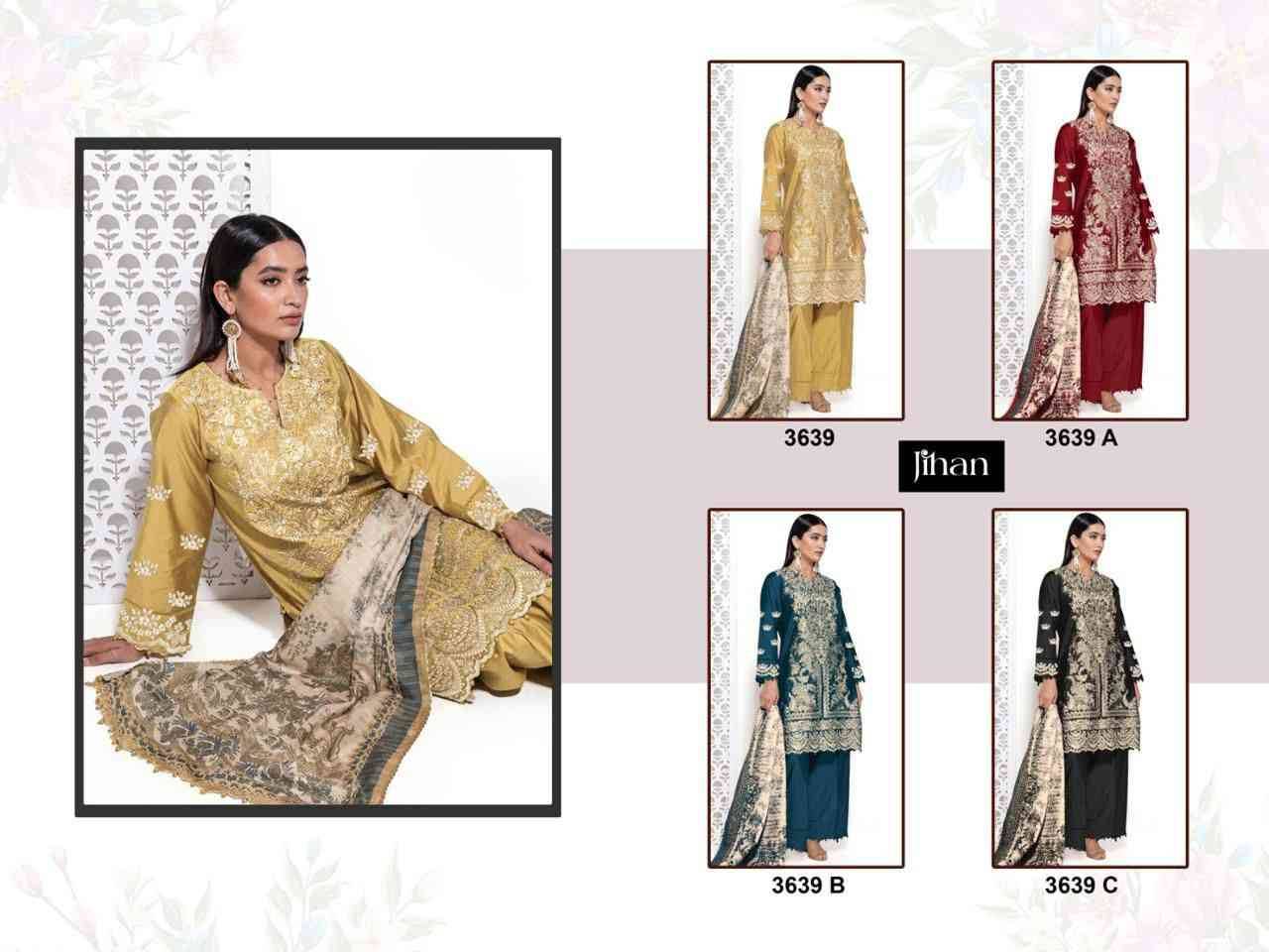 Jihan 3639 Colours By Jihan 3639 To 3639-C Series Designer Pakistani Suits Beautiful Fancy Stylish Colorful Party Wear & Occasional Wear Pure Rayon Cotton Dresses At Wholesale Price