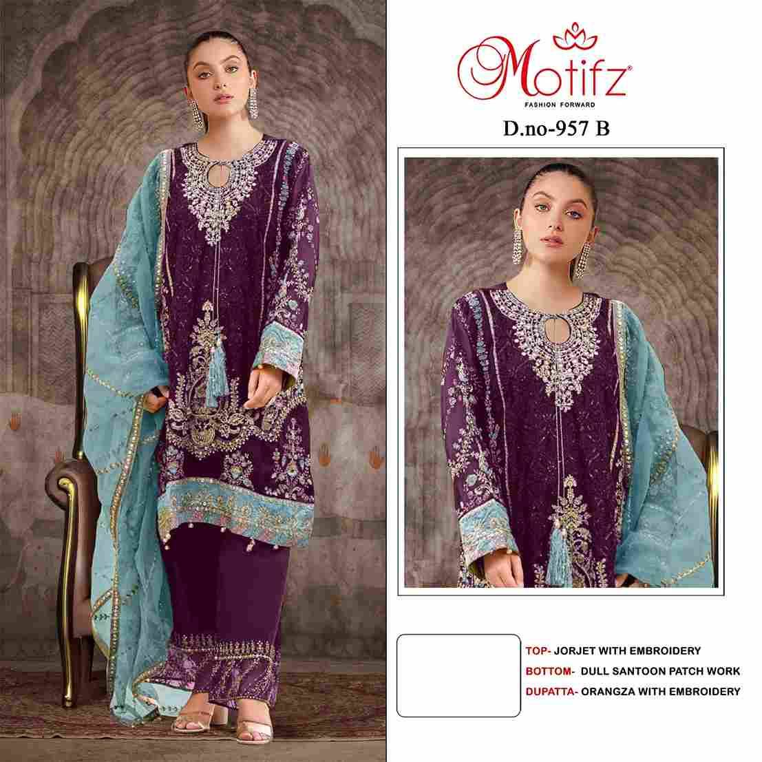 Motifz Hit Design 957 Colours By Motifz 957-A To 957-D Series Beautiful Pakistani Suits Colorful Stylish Fancy Casual Wear & Ethnic Wear Georgette Dresses At Wholesale Price