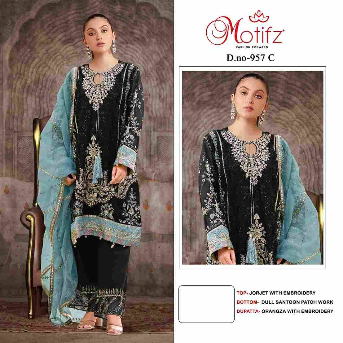 Motifz Hit Design 957 Colours By Motifz 957-A To 957-D Series Beautiful Pakistani Suits Colorful Stylish Fancy Casual Wear & Ethnic Wear Georgette Dresses At Wholesale Price