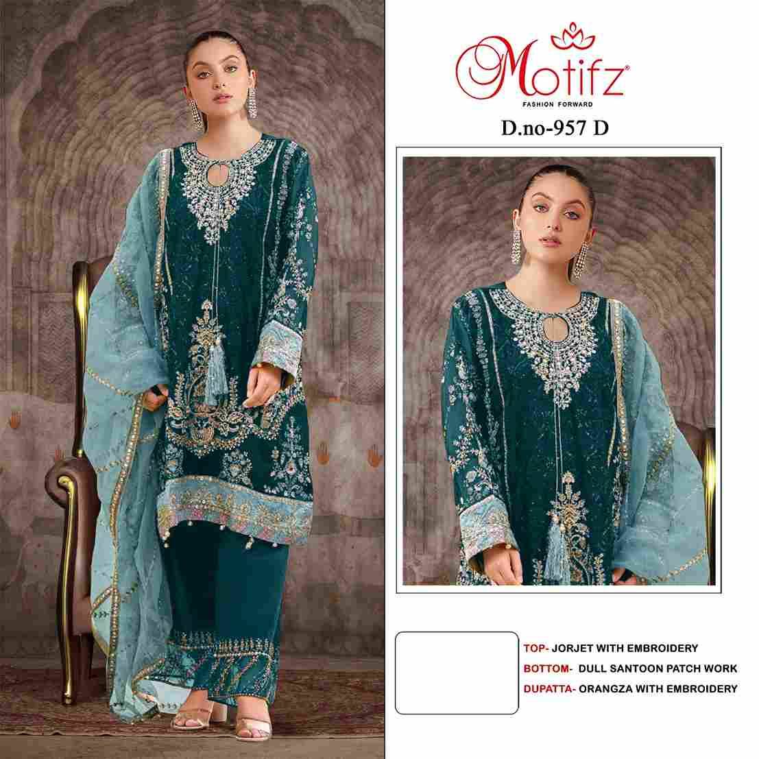 Motifz Hit Design 957 Colours By Motifz 957-A To 957-D Series Beautiful Pakistani Suits Colorful Stylish Fancy Casual Wear & Ethnic Wear Georgette Dresses At Wholesale Price