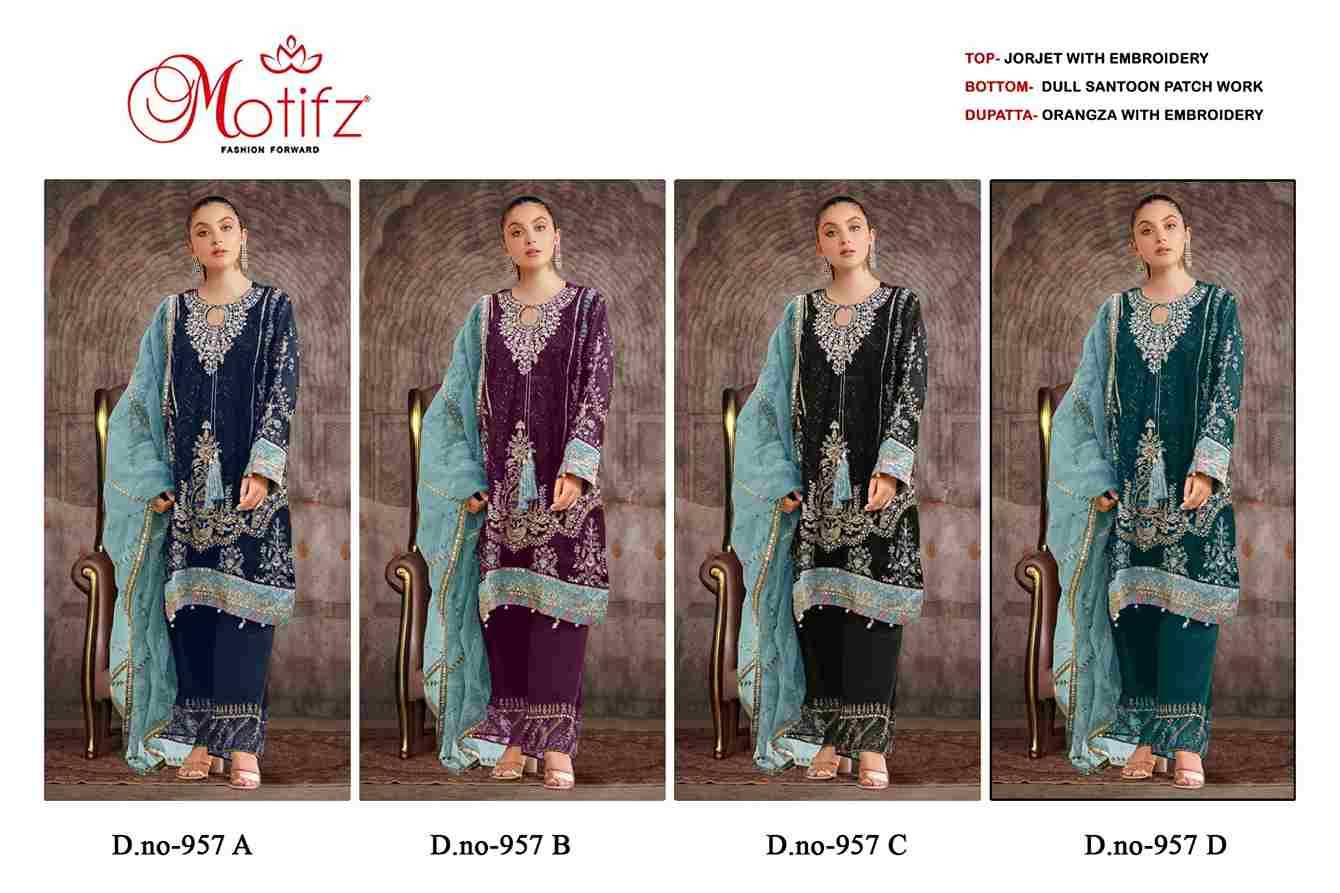 Motifz Hit Design 957 Colours By Motifz 957-A To 957-D Series Beautiful Pakistani Suits Colorful Stylish Fancy Casual Wear & Ethnic Wear Georgette Dresses At Wholesale Price
