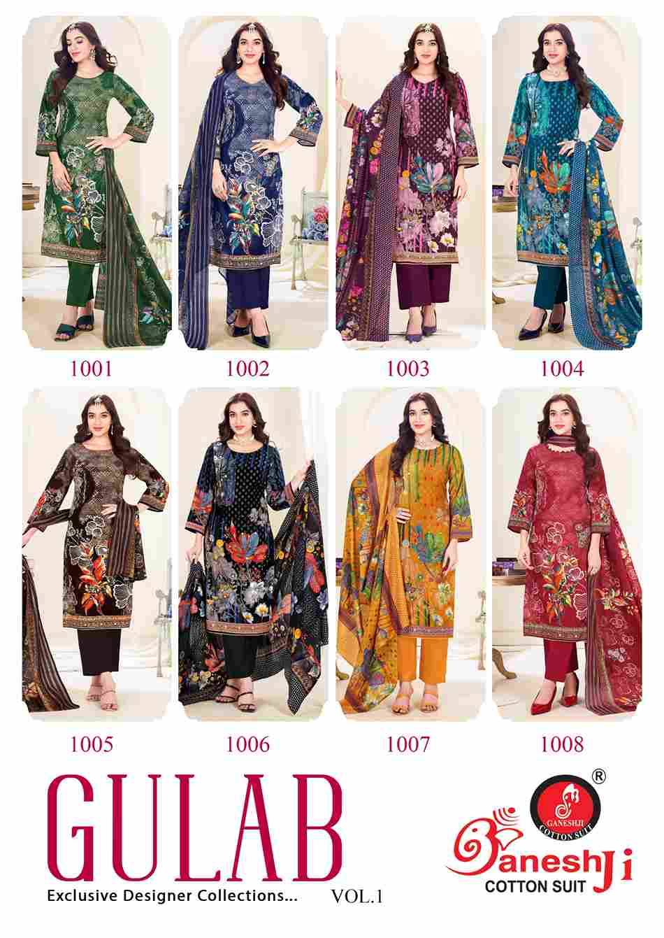 Gulab Vol-1 By Ganeshji 1001 To 1008 Series Beautiful Festive Suits Stylish Fancy Colorful Casual Wear & Ethnic Wear Heavy Cotton Print Dresses At Wholesale Price