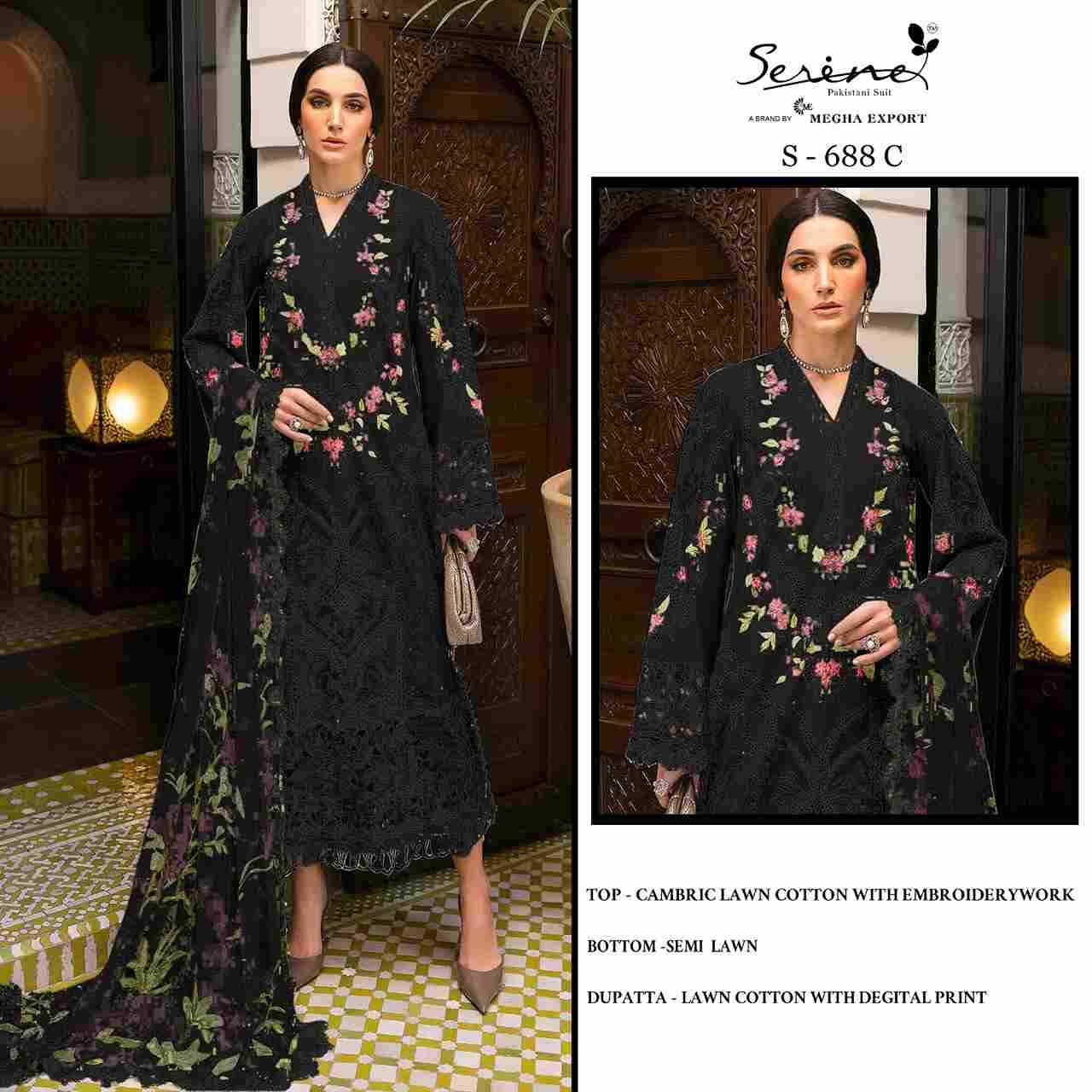 Serene Hit Design S-688 Colours By Serene S-688-A To S-688-D Series Designer Pakistani Suits Beautiful Fancy Colorful Stylish Party Wear & Occasional Wear Cambric Lawn Cotton Embroidered Dresses At Wholesale Price