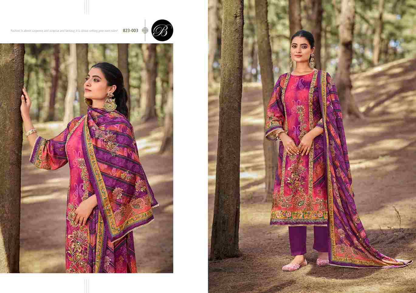 Shabnam By Belliza 823-001 To 823-003 Series Beautiful Festive Suits Stylish Fancy Colorful Casual Wear & Ethnic Wear Pure Viscose Muslin Print Dresses At Wholesale Price