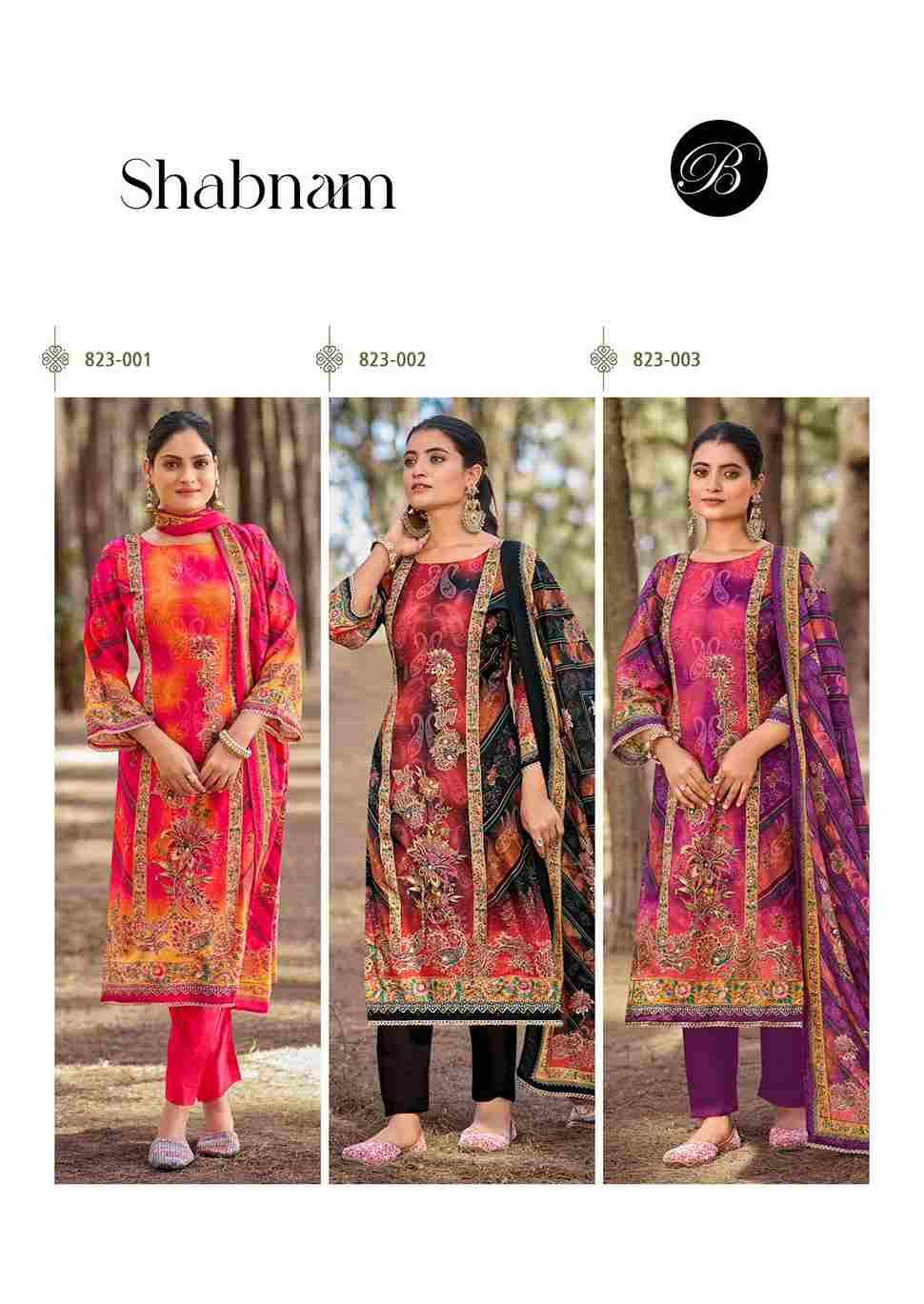 Shabnam By Belliza 823-001 To 823-003 Series Beautiful Festive Suits Stylish Fancy Colorful Casual Wear & Ethnic Wear Pure Viscose Muslin Print Dresses At Wholesale Price