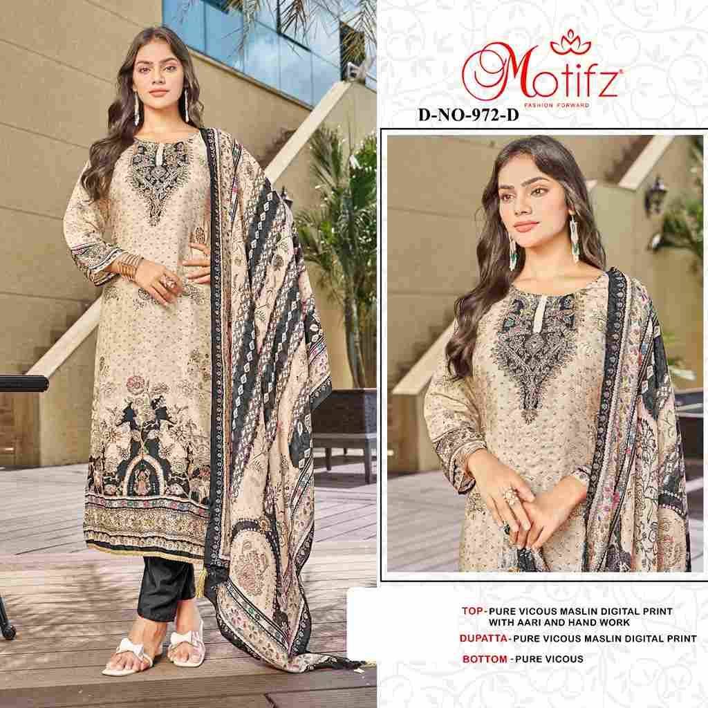 Motifz Hit Design 972 Colours By Motifz 972-A To 972-D Series Beautiful Pakistani Suits Colorful Stylish Fancy Casual Wear & Ethnic Wear Viscose Muslin Dresses At Wholesale Price