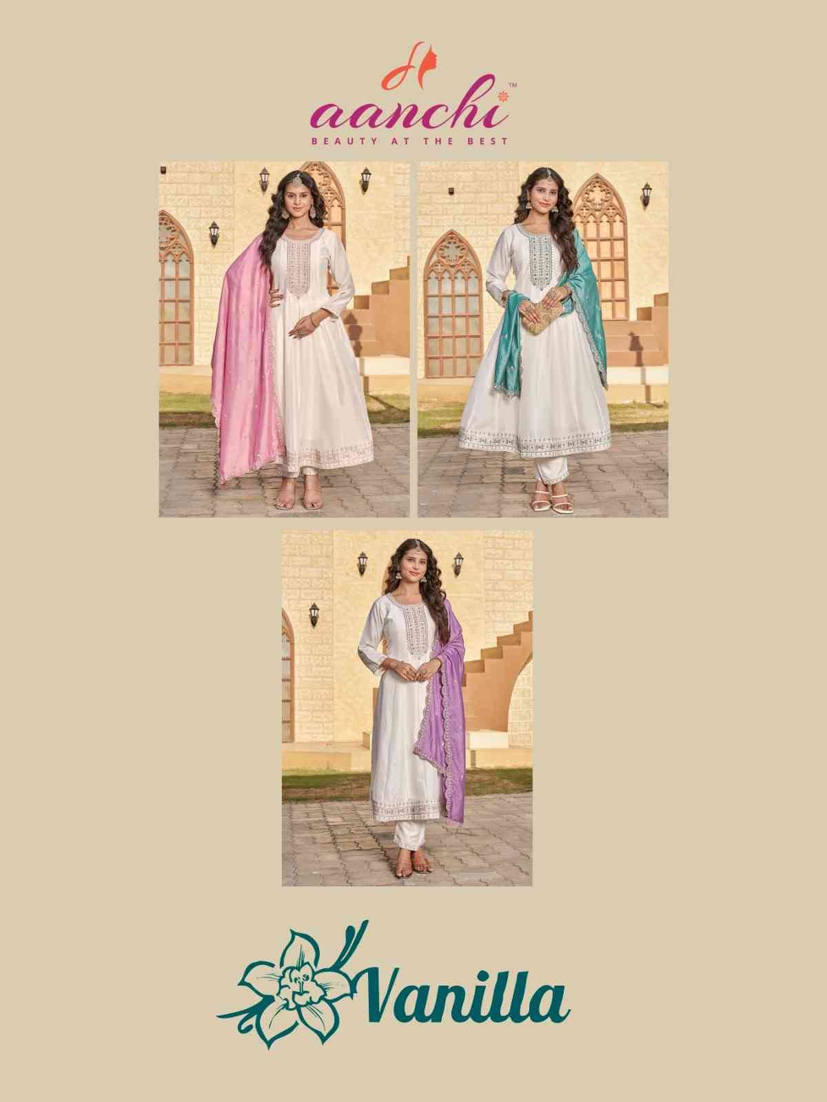 Vanilla By Aanchi 01 To 03 Series Beautiful Festive Suits Colorful Stylish Fancy Casual Wear & Ethnic Wear Vichitra Silk Dresses At Wholesale Price