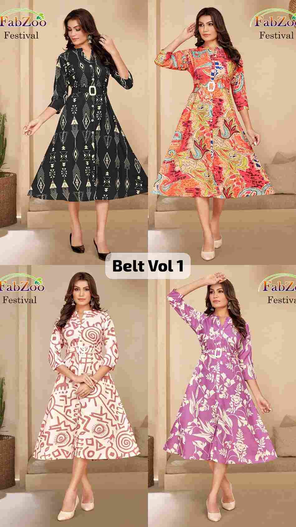 Belt Vol-1 By Fab Zoo 01 To 04 Series Designer Stylish Fancy Colorful Beautiful Party Wear & Ethnic Wear Collection Rayon Kurtis At Wholesale Price