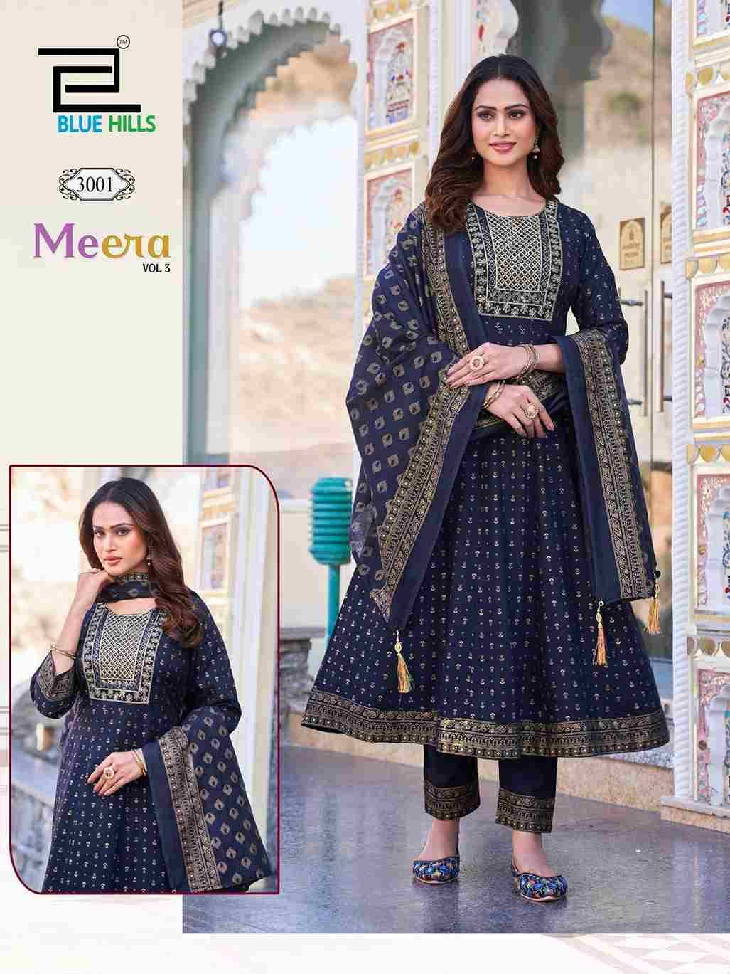 Meera Vol-3 Nx By Blue Hills 3001 To 3004 Series Designer Festive Suits Beautiful Fancy Colorful Stylish Party Wear & Occasional Wear Rayon Dresses At Wholesale Price
