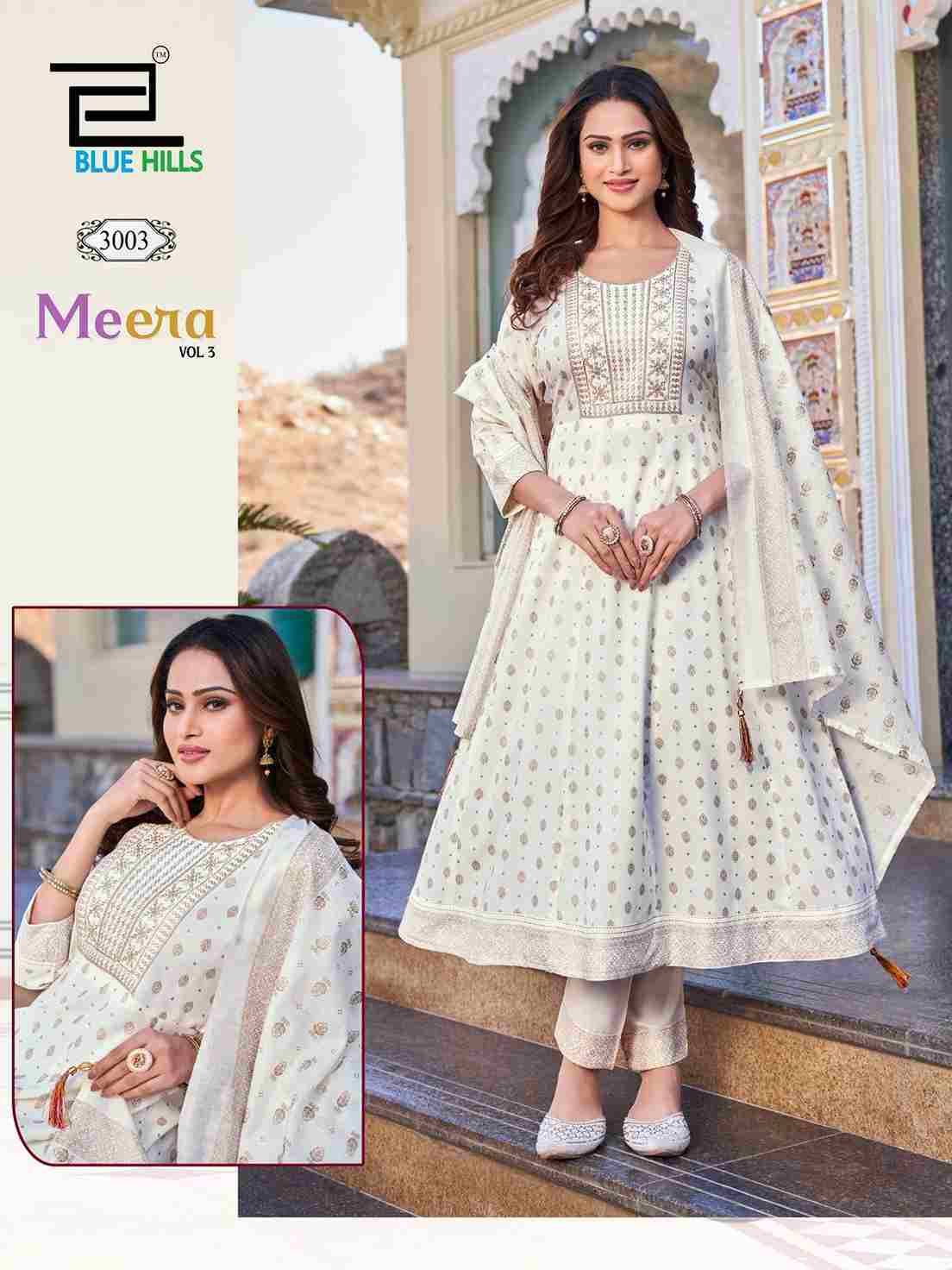 Meera Vol-3 Nx By Blue Hills 3001 To 3004 Series Designer Festive Suits Beautiful Fancy Colorful Stylish Party Wear & Occasional Wear Rayon Dresses At Wholesale Price