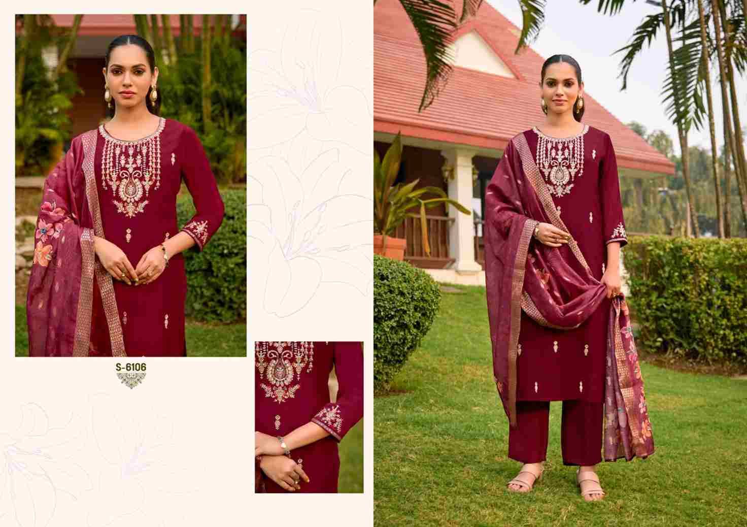 Ruchita By SBS 6106 To 6109 Series Beautiful Festive Suits Colorful Stylish Fancy Casual Wear & Ethnic Wear Chinnon Silk Dresses At Wholesale Price
