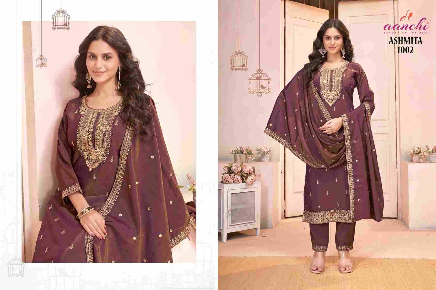 Ashmita By Aanchi 1001 To 1004 Series Beautiful Festive Suits Colorful Stylish Fancy Casual Wear & Ethnic Wear Roman Shimmer Dresses At Wholesale Price
