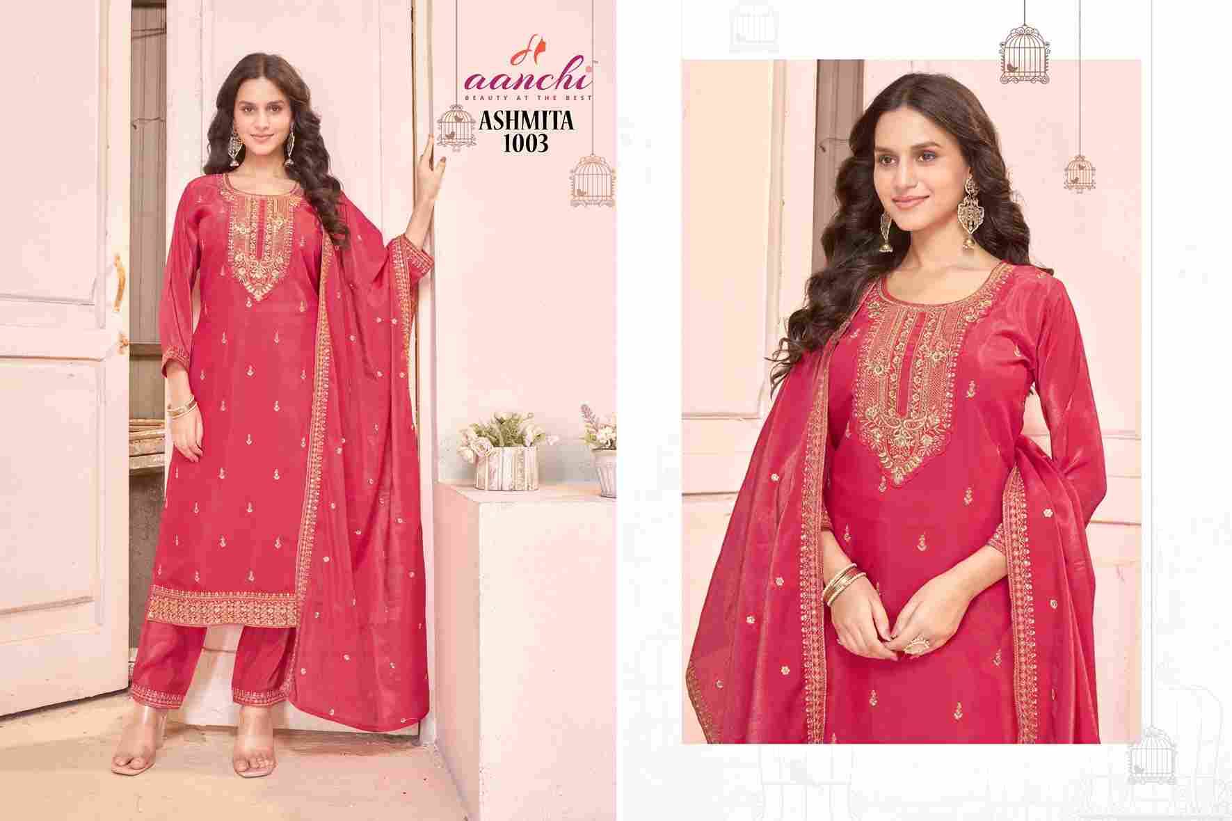Ashmita By Aanchi 1001 To 1004 Series Beautiful Festive Suits Colorful Stylish Fancy Casual Wear & Ethnic Wear Roman Shimmer Dresses At Wholesale Price
