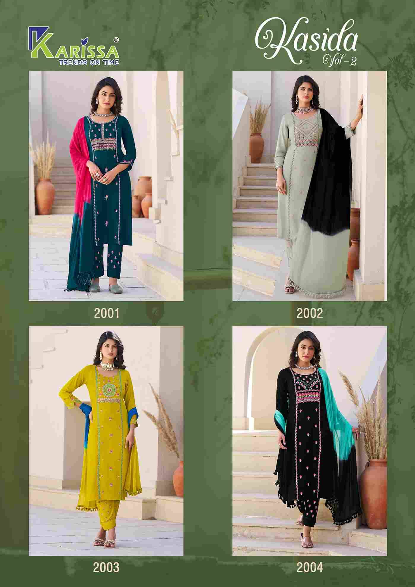 Kasida Vol-2 By Karissa 2001 To 2004 Series Designer Festive Suits Collection Beautiful Stylish Fancy Colorful Party Wear & Occasional Wear Heavy Rayon Print Dresses At Wholesale Price