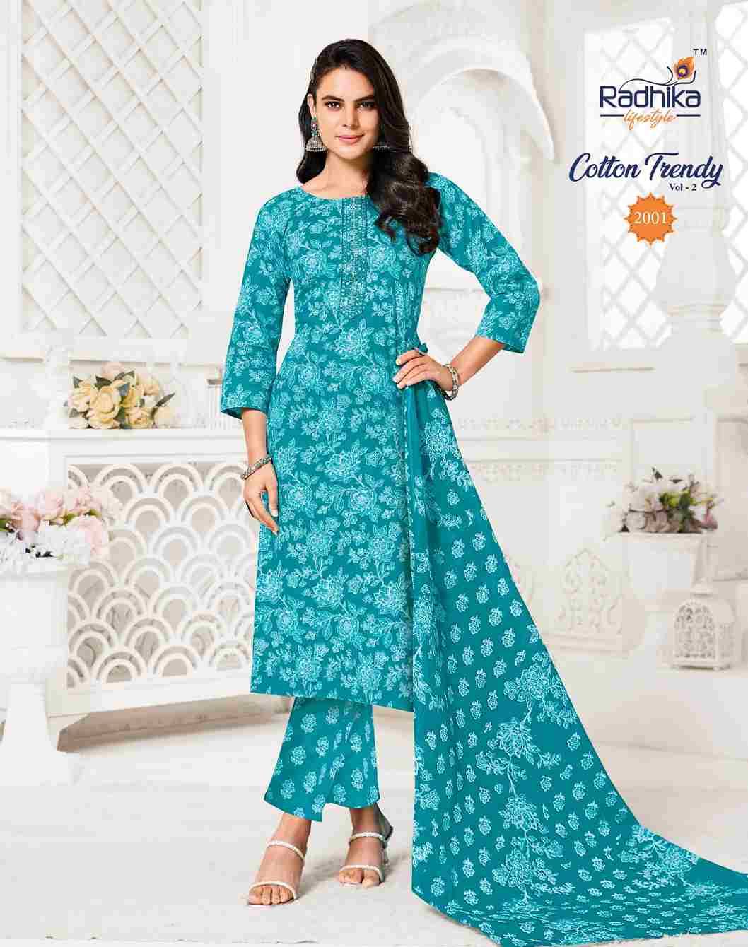 Cotton Trendy Vol-2 By Radhika Lifestyle 2001 To 2008 Series Beautiful Festive Suits Colorful Stylish Fancy Casual Wear & Ethnic Wear Pure Cotton Print Dresses At Wholesale Price