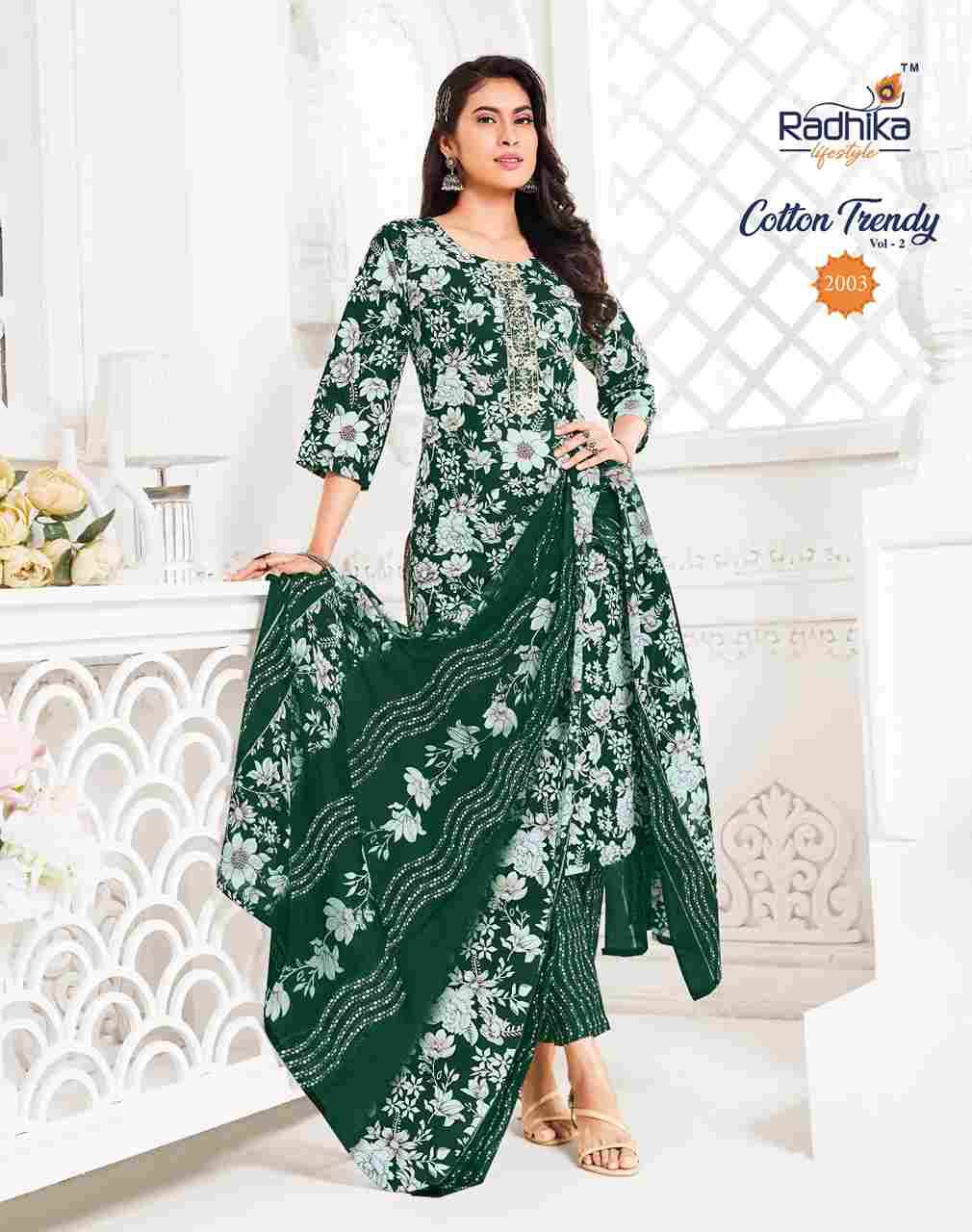 Cotton Trendy Vol-2 By Radhika Lifestyle 2001 To 2008 Series Beautiful Festive Suits Colorful Stylish Fancy Casual Wear & Ethnic Wear Pure Cotton Print Dresses At Wholesale Price