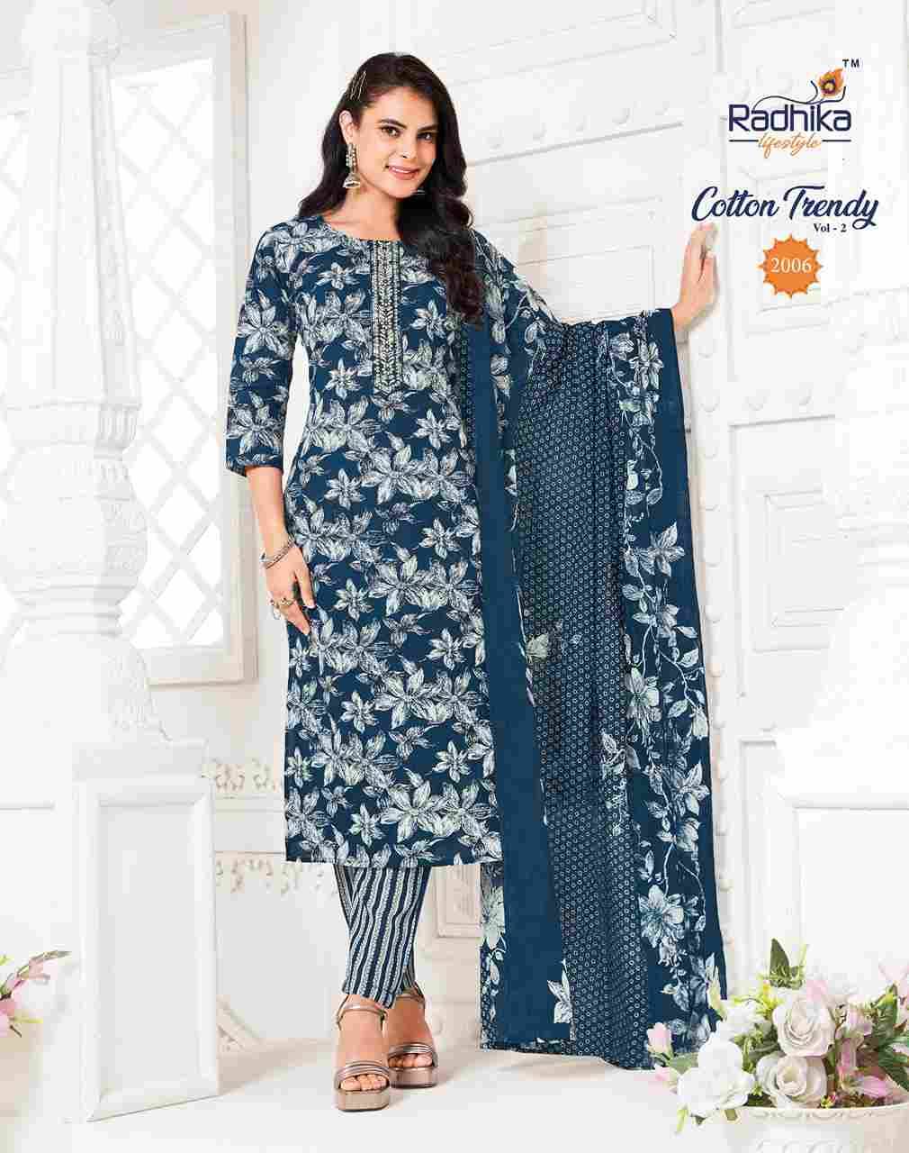 Cotton Trendy Vol-2 By Radhika Lifestyle 2001 To 2008 Series Beautiful Festive Suits Colorful Stylish Fancy Casual Wear & Ethnic Wear Pure Cotton Print Dresses At Wholesale Price