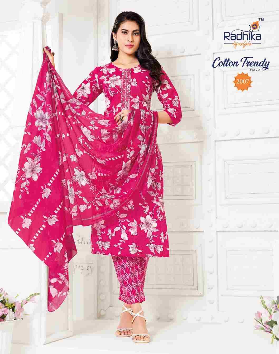 Cotton Trendy Vol-2 By Radhika Lifestyle 2001 To 2008 Series Beautiful Festive Suits Colorful Stylish Fancy Casual Wear & Ethnic Wear Pure Cotton Print Dresses At Wholesale Price