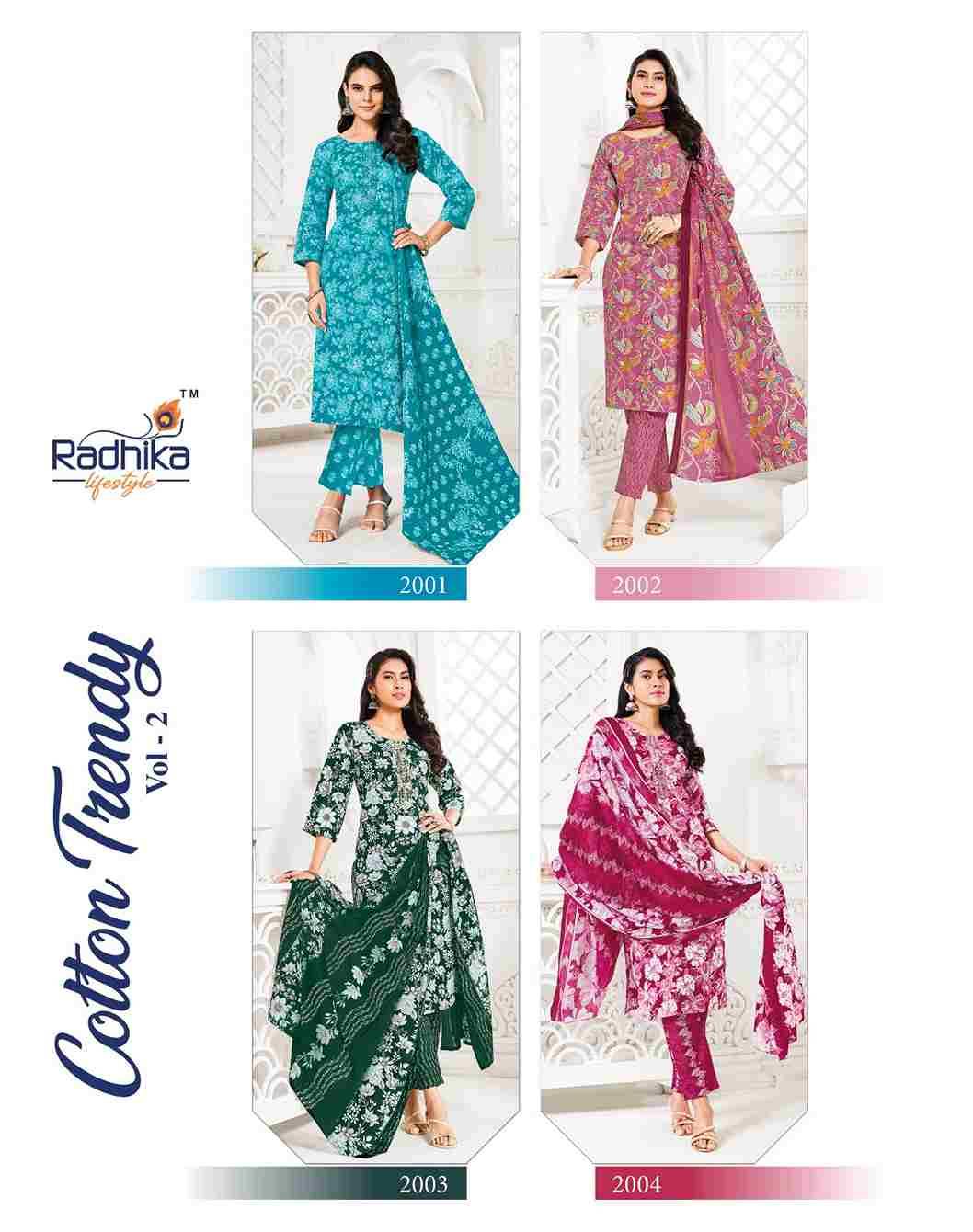 Cotton Trendy Vol-2 By Radhika Lifestyle 2001 To 2008 Series Beautiful Festive Suits Colorful Stylish Fancy Casual Wear & Ethnic Wear Pure Cotton Print Dresses At Wholesale Price