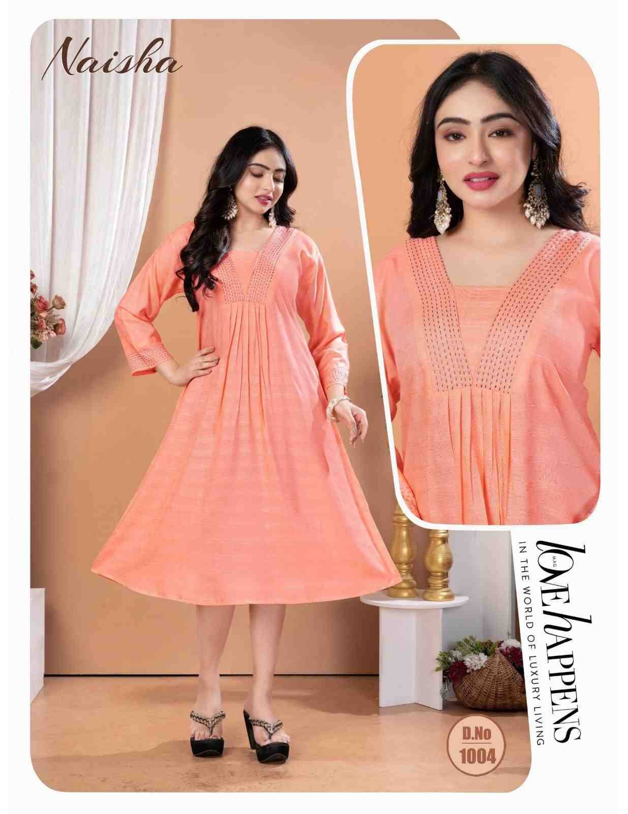 Naisha By Kaamiri 1001 To 1008 Series Designer Stylish Fancy Colorful Beautiful Party Wear & Ethnic Wear Collection Heavy Rayon Print Kurtis At Wholesale Price