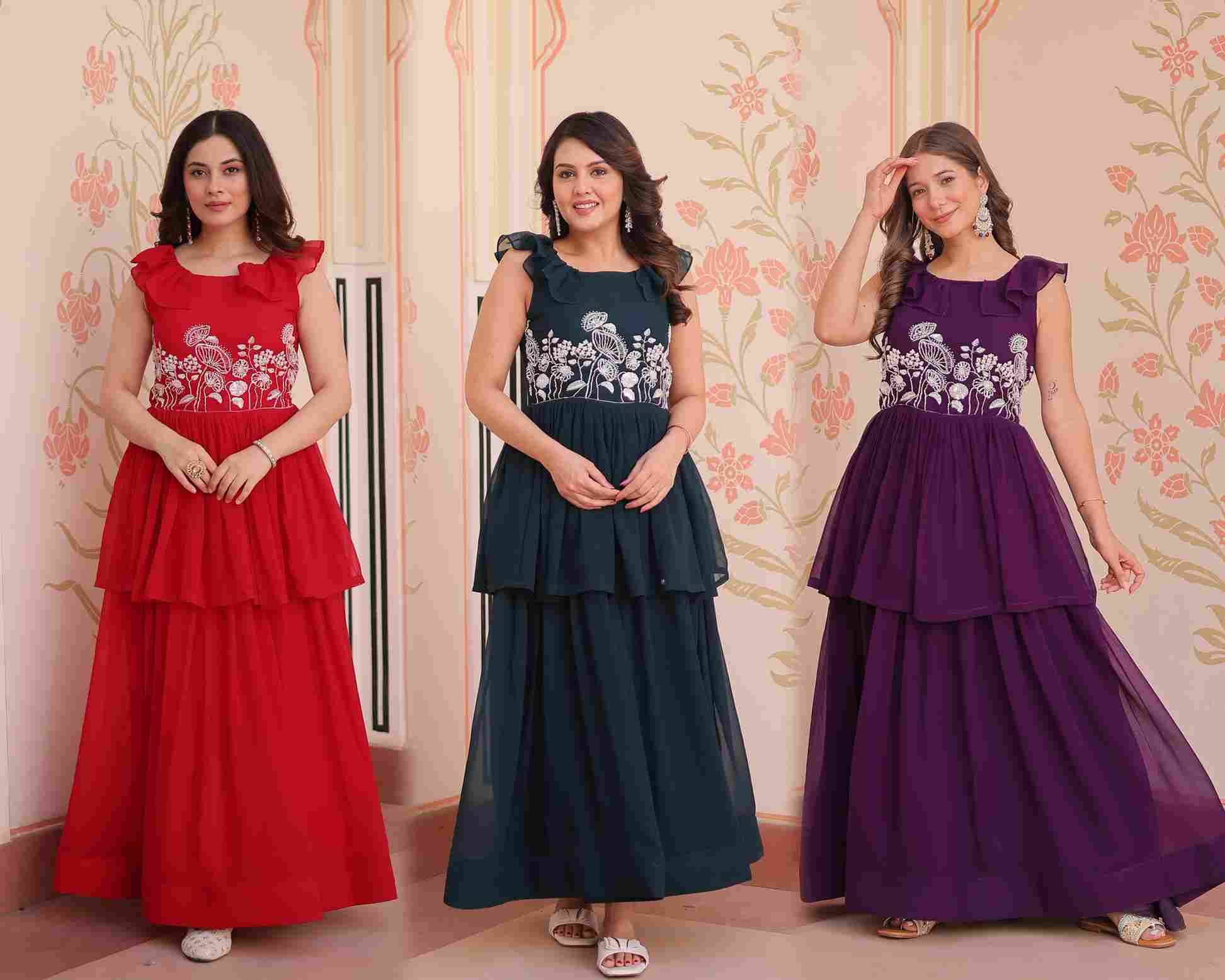 Sf-1039 By Fashid Wholesale 01 To 03 Series Designer Beautiful Collection Occasional Wear & Party Wear Faux Blooming Gowns At Wholesale Price
