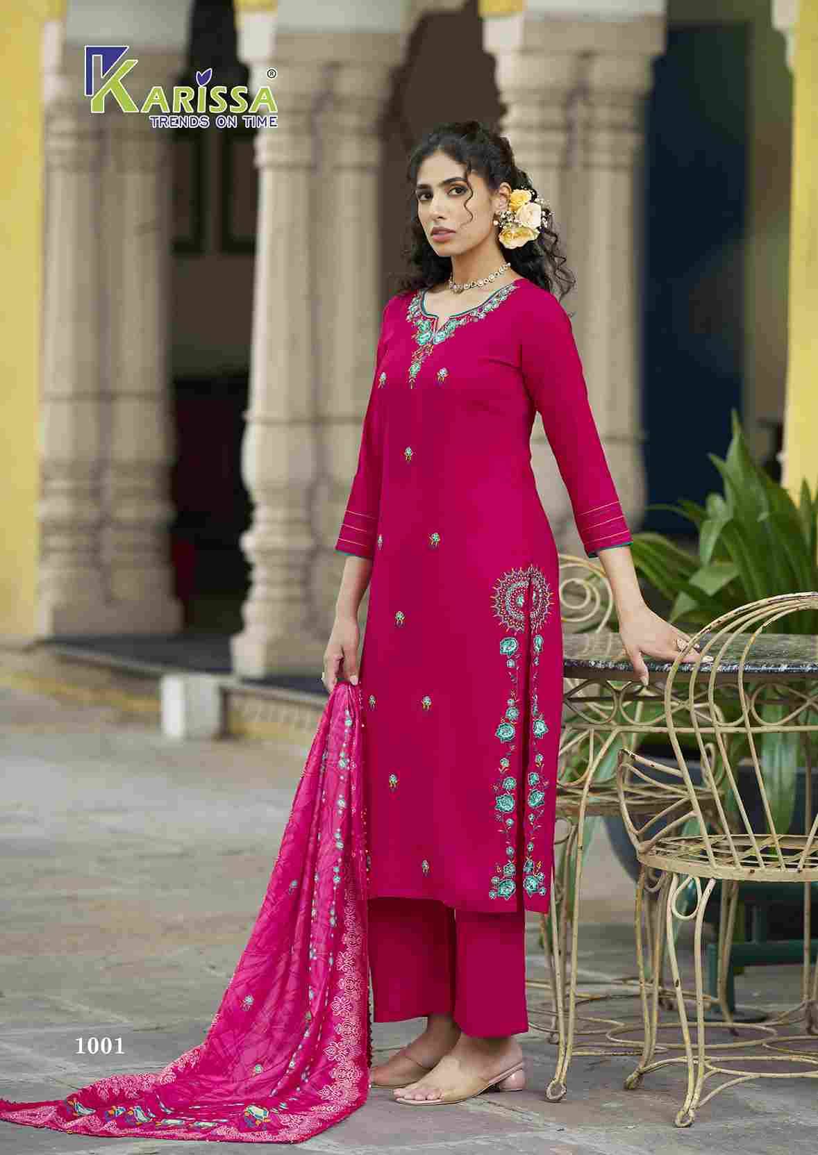 Aastha By Karissa 1001 To 1004 Series Beautiful Festive Suits Colorful Stylish Fancy Casual Wear & Ethnic Wear Pure Rayon Dresses At Wholesale Price