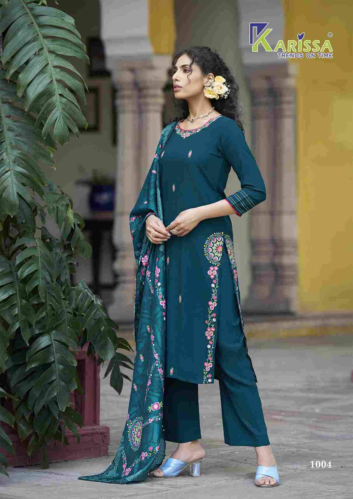 Aastha By Karissa 1001 To 1004 Series Beautiful Festive Suits Colorful Stylish Fancy Casual Wear & Ethnic Wear Pure Rayon Dresses At Wholesale Price