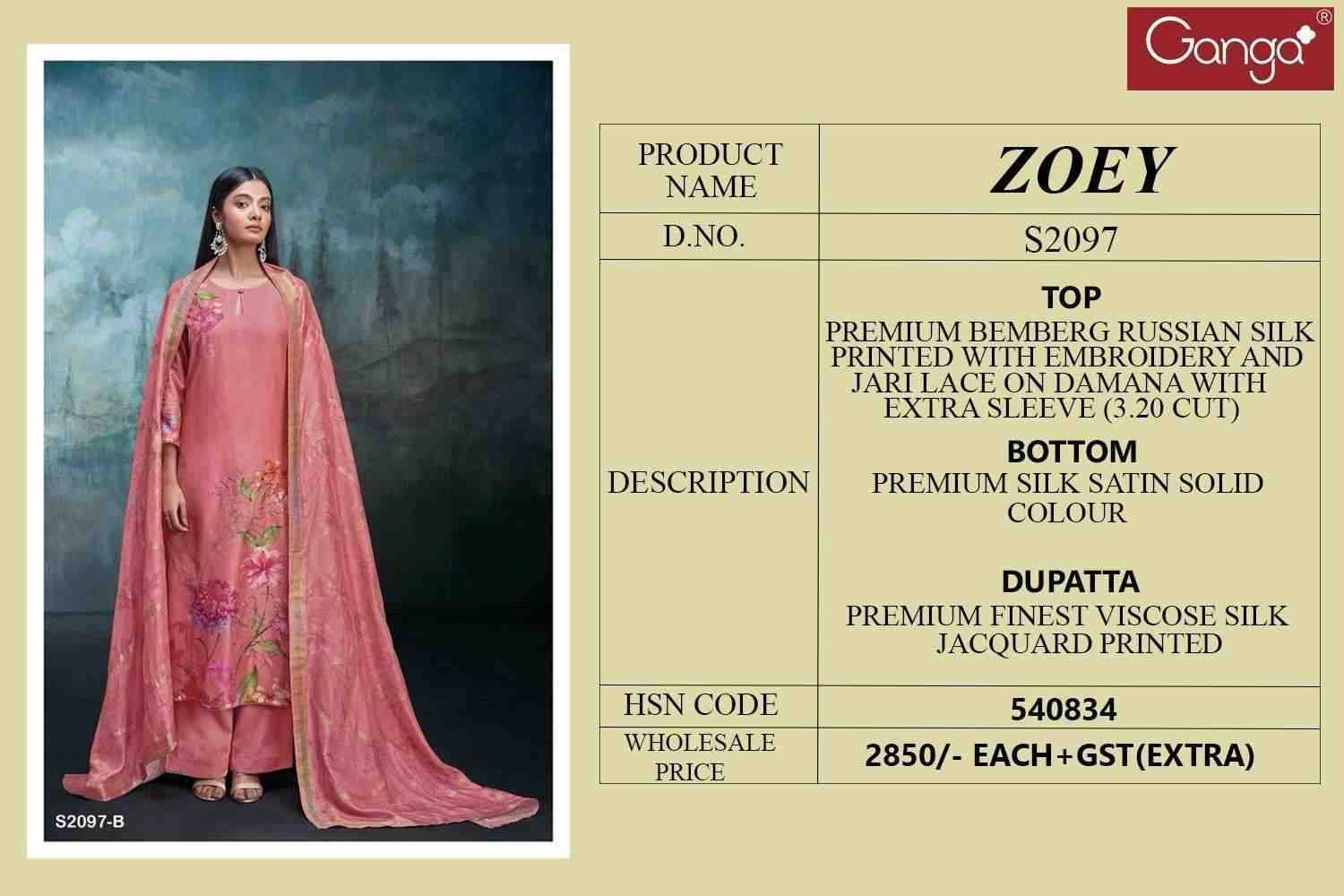 Zoey-2097 By Ganga Fashion 2097-A To 2097-C Series Beautiful Festive Suits Colorful Stylish Fancy Casual Wear & Ethnic Wear Bemberg Silk Dresses At Wholesale Price