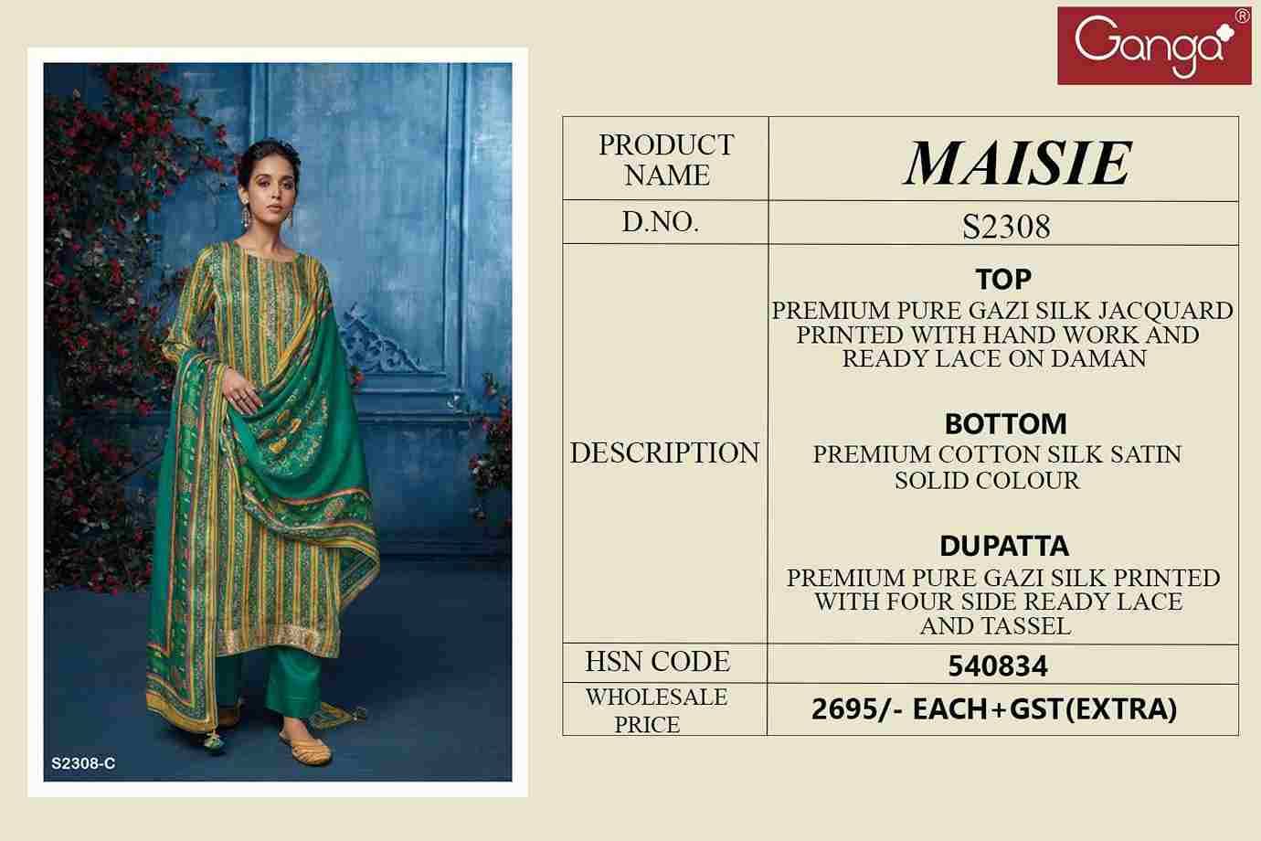 Maisie-2308 By Ganga Fashion 2308-A To 2308-C Series Beautiful Festive Suits Colorful Stylish Fancy Casual Wear & Ethnic Wear Jacquard Silk Dresses At Wholesale Price