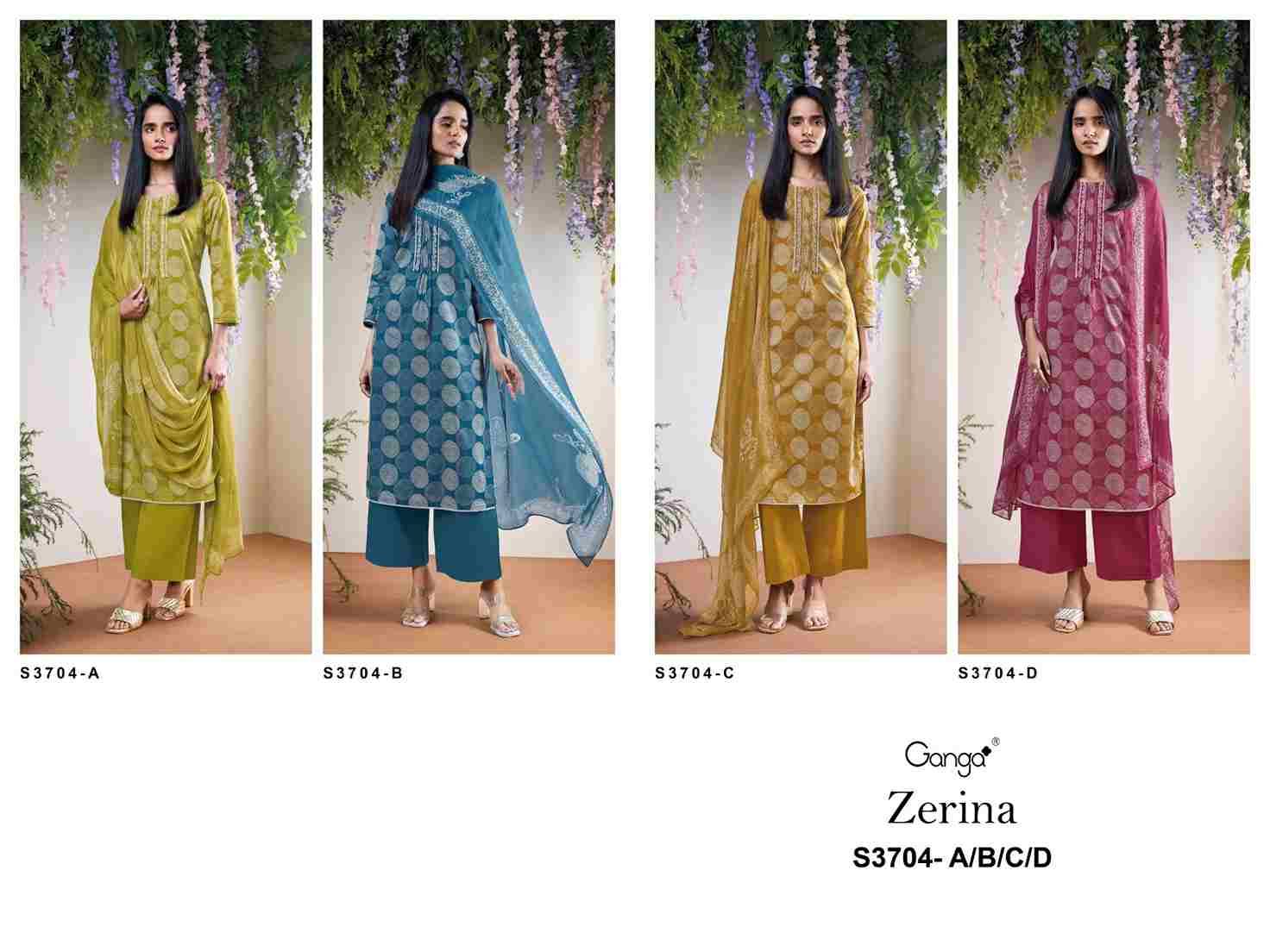 Zerina-3704 By Ganga Fashion 3704-A To 3704-D Series Beautiful Festive Suits Colorful Stylish Fancy Casual Wear & Ethnic Wear Premium Cotton Dresses At Wholesale Price