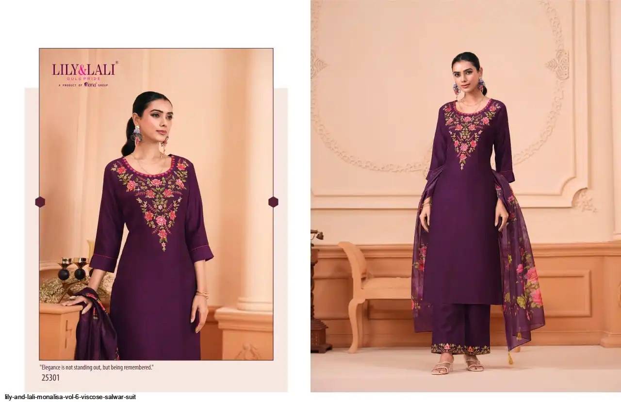 Monalisa Vol-6 By Lily And Lali 25301 To 25306 Series Beautiful Festive Suits Colorful Stylish Fancy Casual Wear & Ethnic Wear Viscose Silk Embroidery Dresses At Wholesale Price