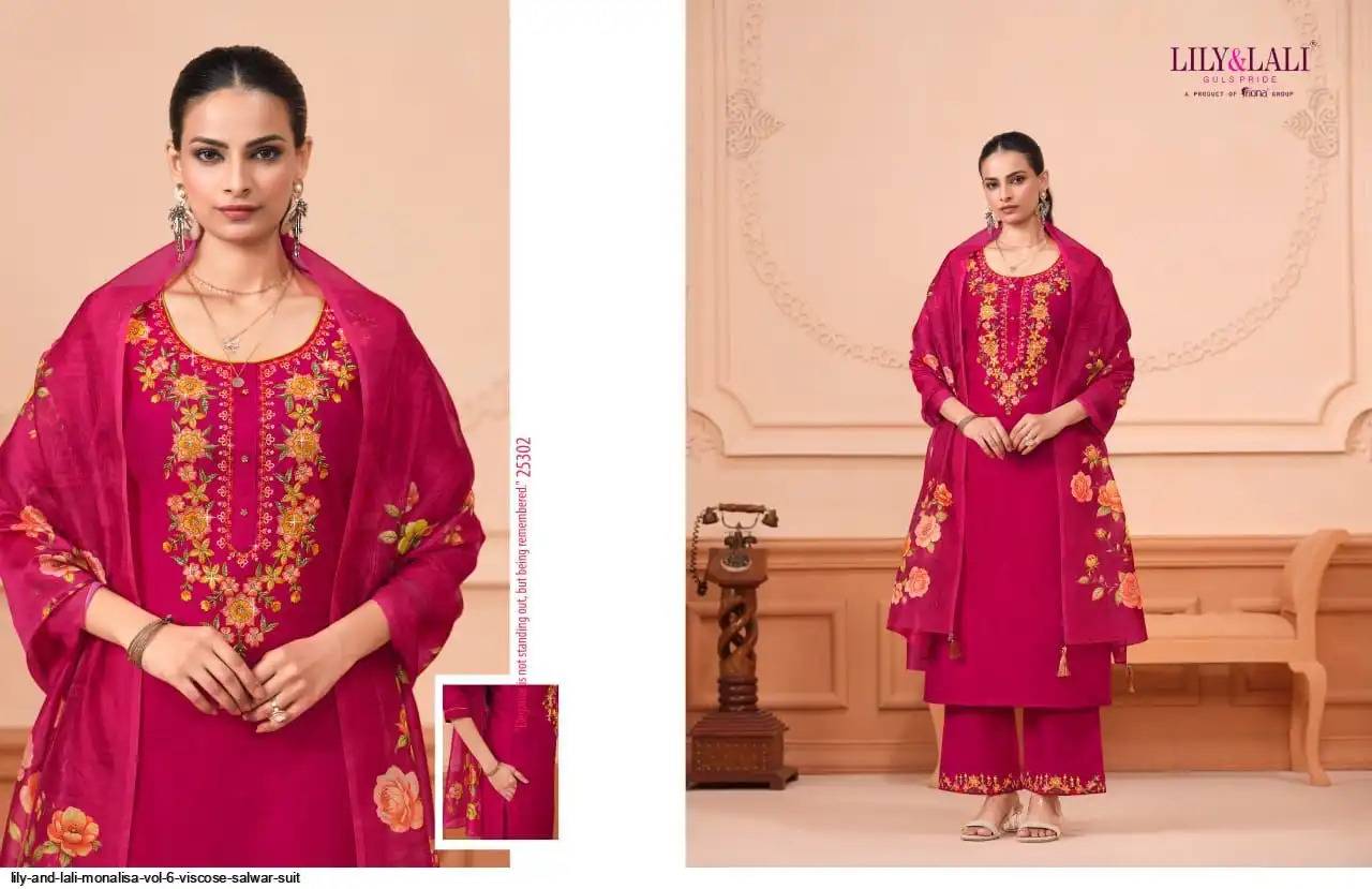 Monalisa Vol-6 By Lily And Lali 25301 To 25306 Series Beautiful Festive Suits Colorful Stylish Fancy Casual Wear & Ethnic Wear Viscose Silk Embroidery Dresses At Wholesale Price