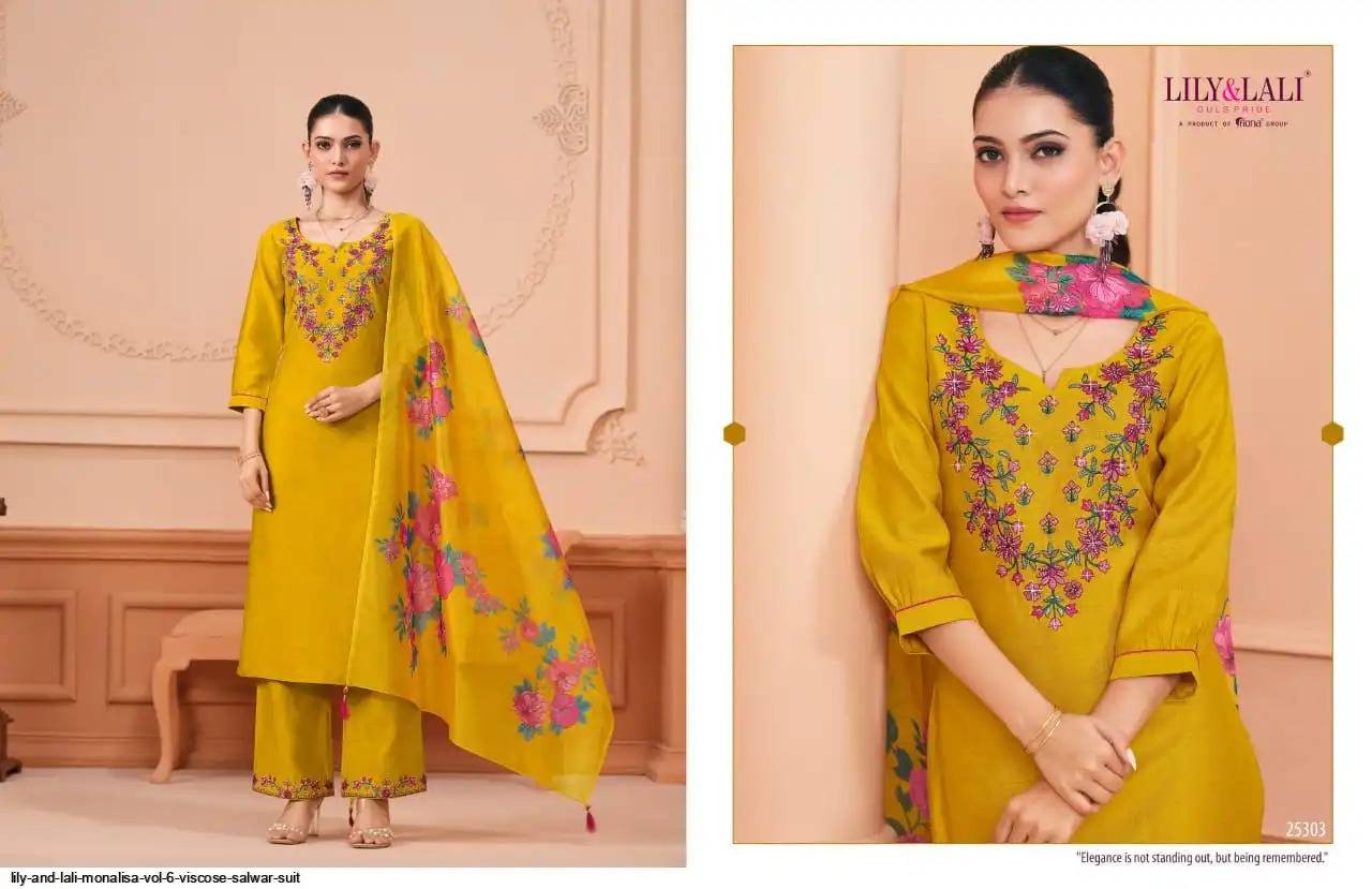 Monalisa Vol-6 By Lily And Lali 25301 To 25306 Series Beautiful Festive Suits Colorful Stylish Fancy Casual Wear & Ethnic Wear Viscose Silk Embroidery Dresses At Wholesale Price