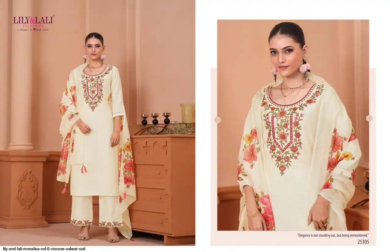 Monalisa Vol-6 By Lily And Lali 25301 To 25306 Series Beautiful Festive Suits Colorful Stylish Fancy Casual Wear & Ethnic Wear Viscose Silk Embroidery Dresses At Wholesale Price