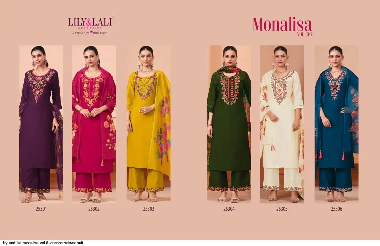 Monalisa Vol-6 By Lily And Lali 25301 To 25306 Series Beautiful Festive Suits Colorful Stylish Fancy Casual Wear & Ethnic Wear Viscose Silk Embroidery Dresses At Wholesale Price