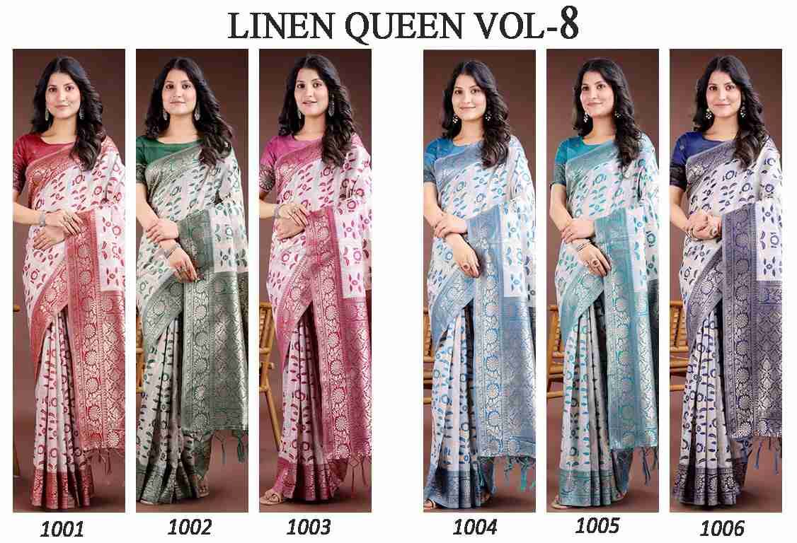 Linen Queen Vol-8 By Fashid Wholesale 1001 To 1006 Series Indian Traditional Wear Collection Beautiful Stylish Fancy Colorful Party Wear & Occasional Wear Linen Cotton Sarees At Wholesale Price