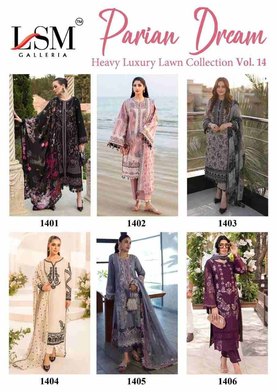 Parian Dream Vol-14 By Lsm Galleria 1401 To 1406 Series Beautiful Festive Suits Colorful Stylish Fancy Casual Wear & Ethnic Wear Pure Lawn Print With Work Dresses At Wholesale Price