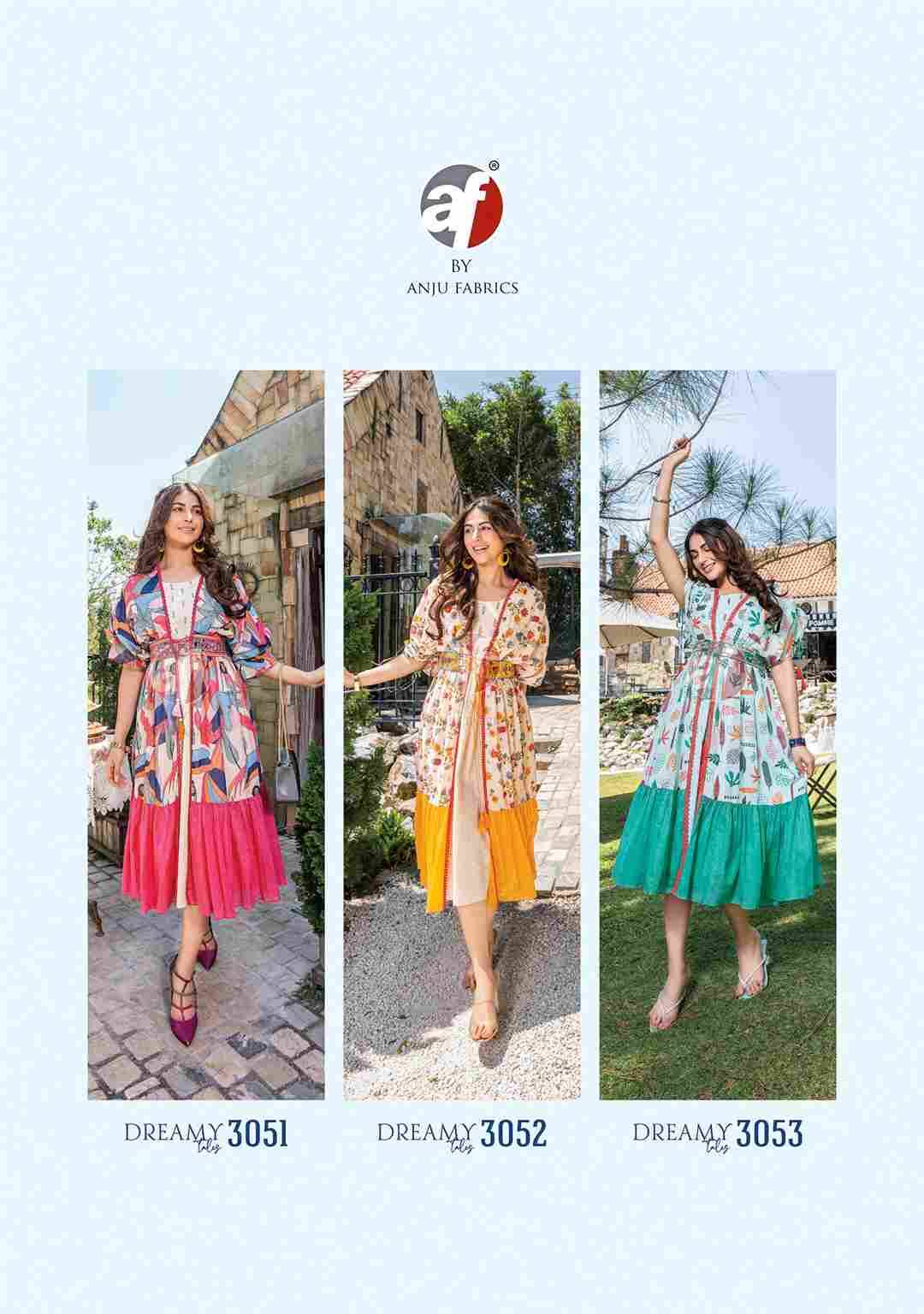 Dreamy Tales By Anju Fabrics 3051 To 3056 Series Designer Stylish Fancy Colorful Beautiful Party Wear & Ethnic Wear Collection Mal Cotton Kurtis With Jacket At Wholesale Price