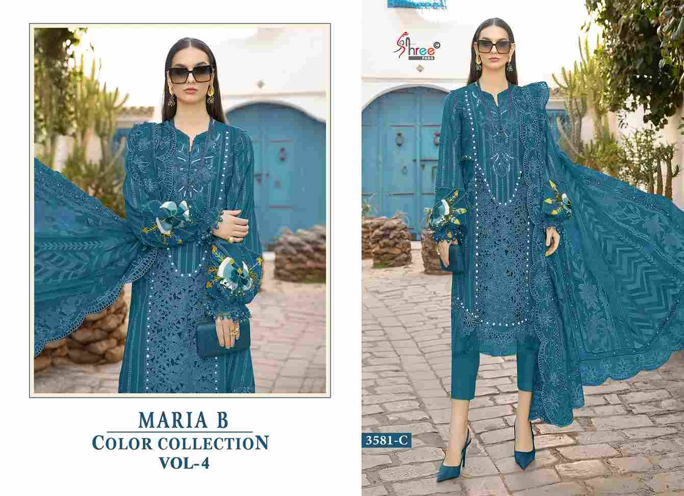 Maria B Color Collection Vol-4 By Shree Fabs 3581-A To 3581-D Series Designer Pakistani Suits Collection Beautiful Stylish Fancy Colorful Party Wear & Ethnic Wear Pure Viscose With Pure Cotton With Embroidery Dresses At Wholesale Price