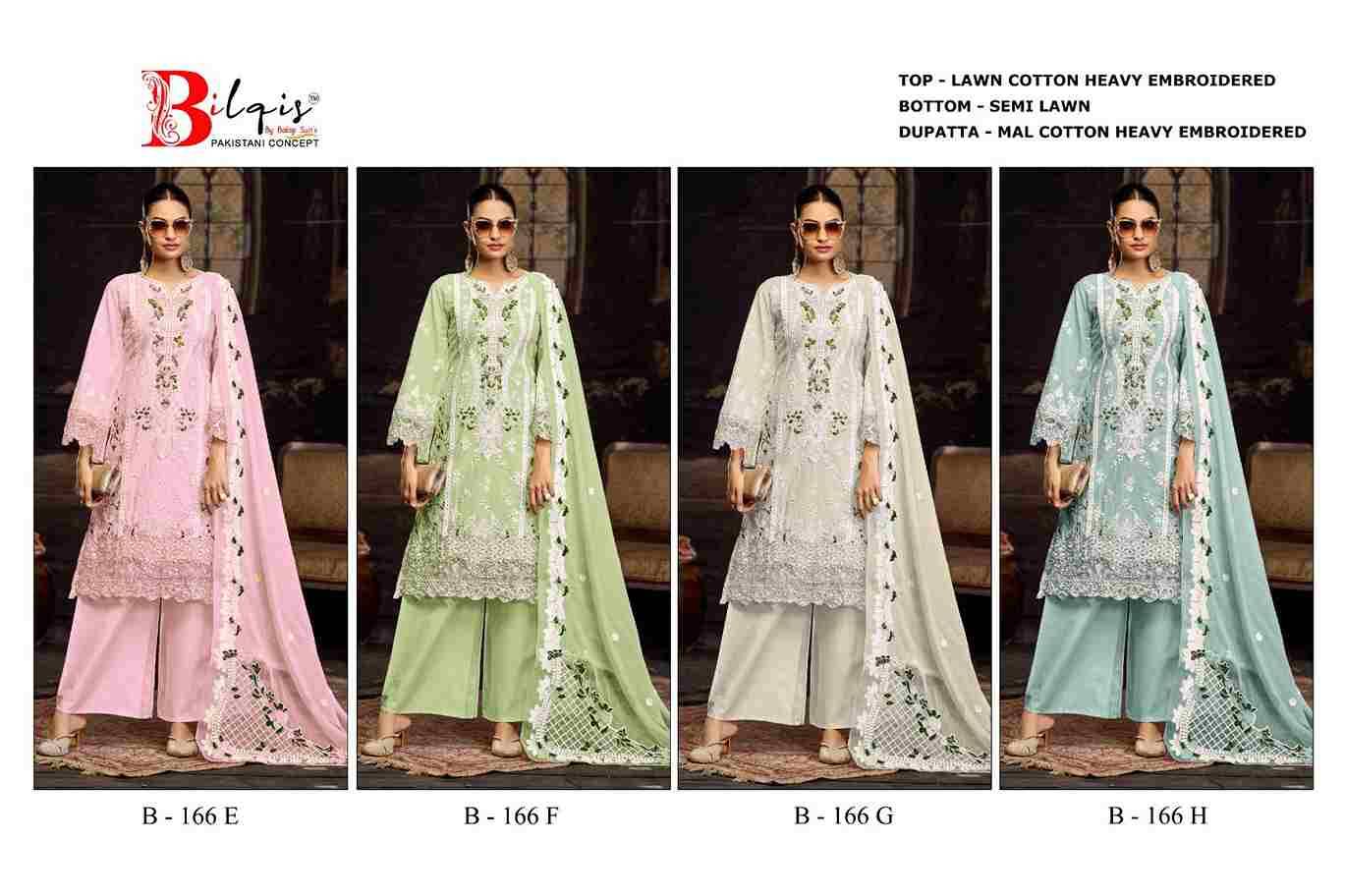 Bilqis 166 Colours Vol-2 By Bilqis 166-E To 166-H Series Beautiful Pakistani Suits Stylish Fancy Colorful Party Wear & Occasional Wear Lawn Cotton Embroidery Dresses At Wholesale Price