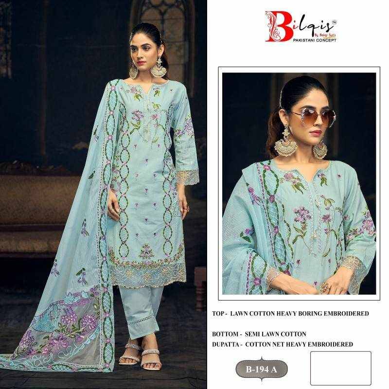 Bilqis 194 Colours By Bilqis 194-A To 194-D Series Beautiful Pakistani Suits Stylish Fancy Colorful Party Wear & Occasional Wear Cotton Lawn Embroidery Dresses At Wholesale Price