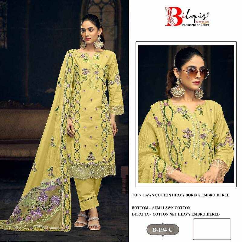 Bilqis 194 Colours By Bilqis 194-A To 194-D Series Beautiful Pakistani Suits Stylish Fancy Colorful Party Wear & Occasional Wear Cotton Lawn Embroidery Dresses At Wholesale Price
