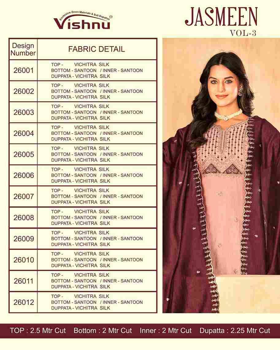 Jasmeen Vol-3 By Vishnu 26001 To 26011 Series Beautiful Stylish Festive Suits Fancy Colorful Casual Wear & Ethnic Wear & Ready To Wear Vichitra Silk Dresses At Wholesale Price