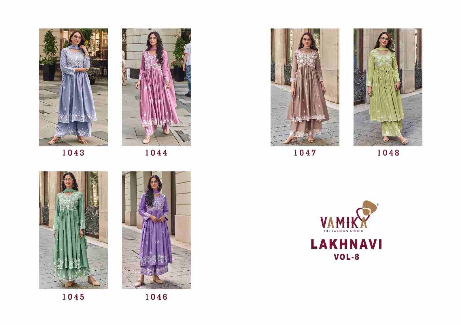 Lakhnavi Vol-8 By Vamika 1043 To 1048 Series Beautiful Stylish Sharara Suits Fancy Colorful Casual Wear & Ethnic Wear & Ready To Wear Pure Rayon Printed Dresses At Wholesale Price