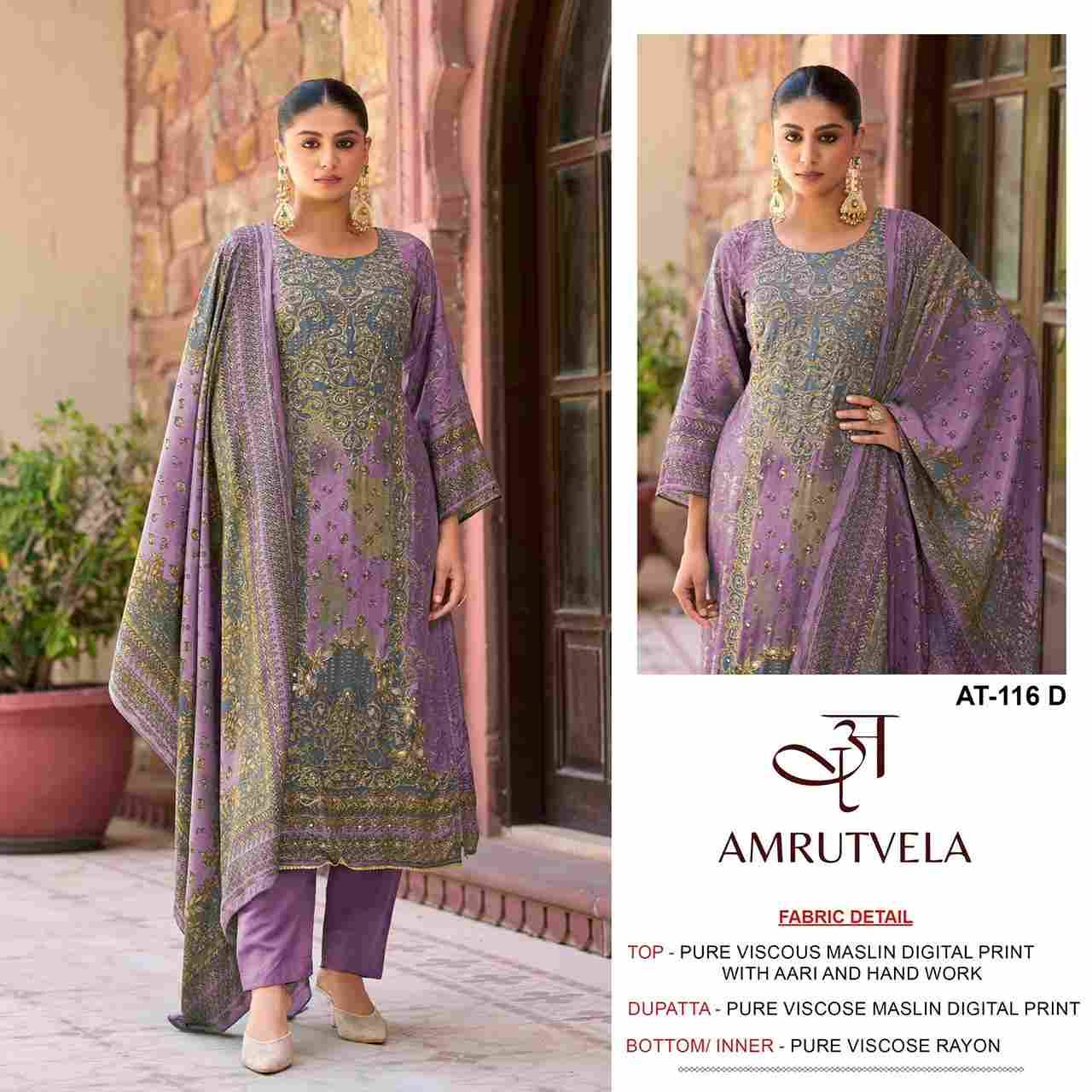 Amrutvela Hit Design AT-116 Colours By Amrutvela AT-116-A To AT-116-D Series Designer Pakistani Suits Collection Beautiful Stylish Fancy Colorful Party Wear & Occasional Wear Viscose Muslin Dresses At Wholesale Price