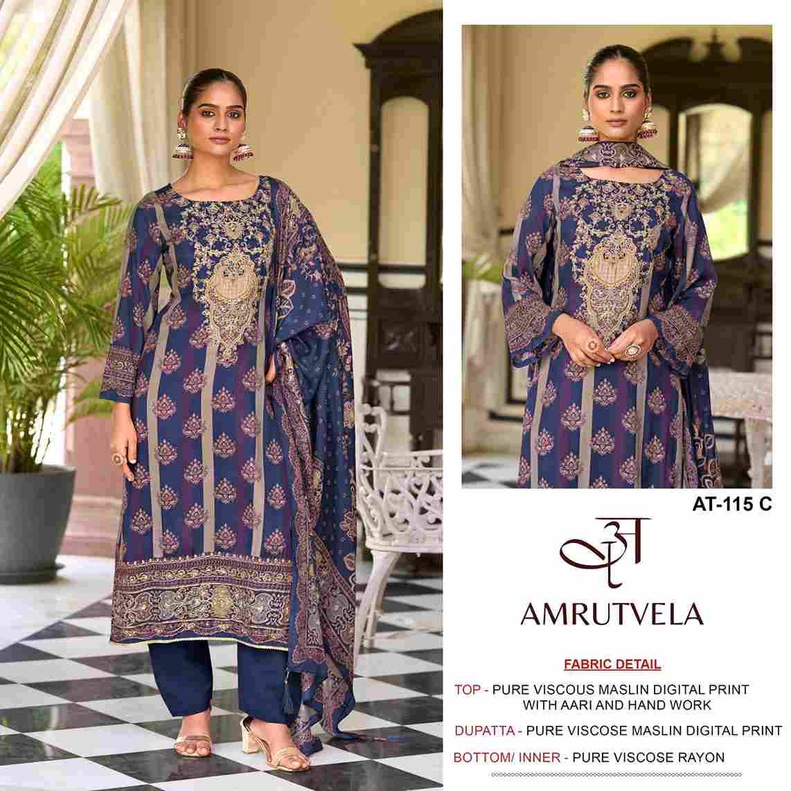 Amrutvela Hit Design AT-115 Colours By Amrutvela AT-115-A To AT-115-D Series Designer Pakistani Suits Collection Beautiful Stylish Fancy Colorful Party Wear & Occasional Wear Viscose Muslin Dresses At Wholesale Price