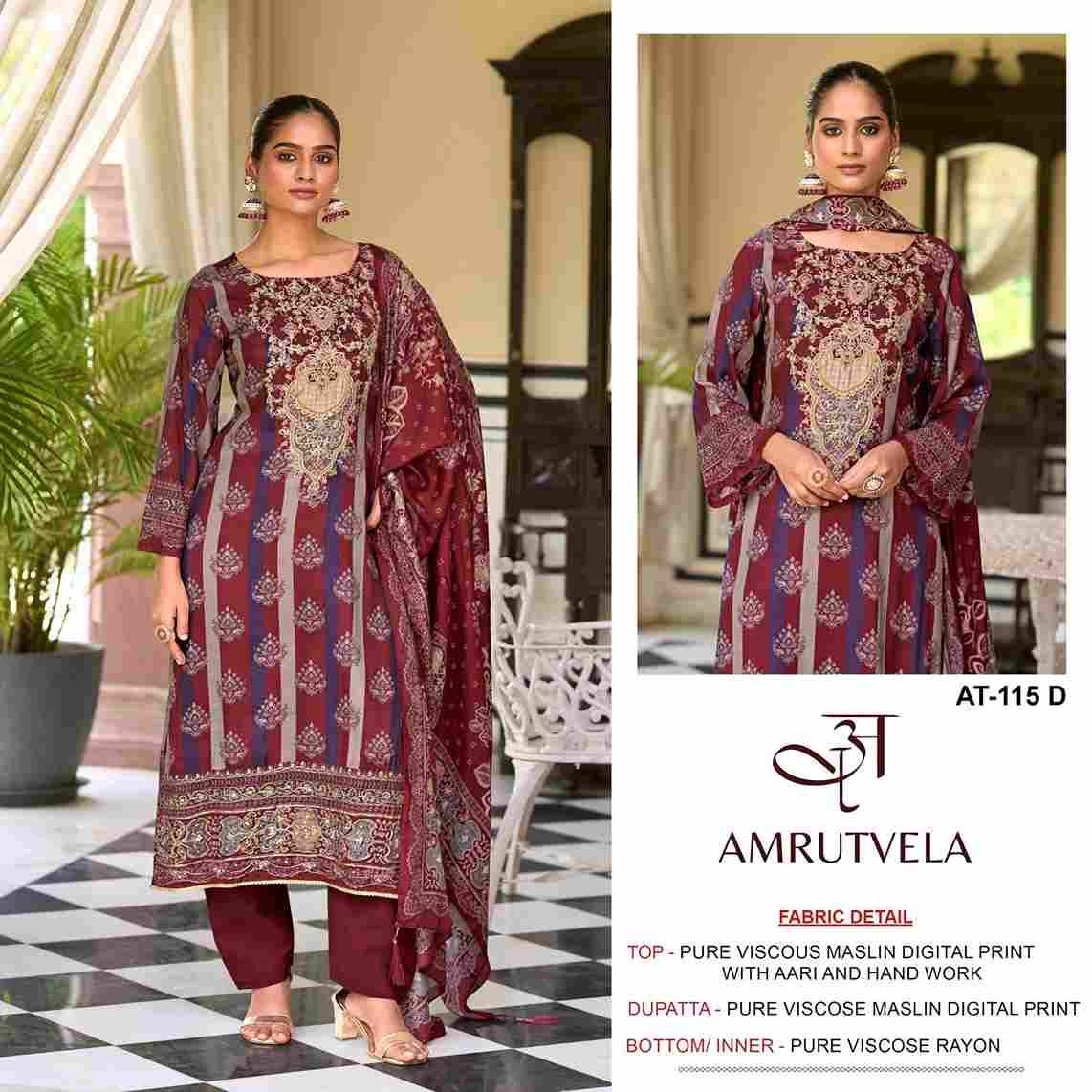 Amrutvela Hit Design AT-115 Colours By Amrutvela AT-115-A To AT-115-D Series Designer Pakistani Suits Collection Beautiful Stylish Fancy Colorful Party Wear & Occasional Wear Viscose Muslin Dresses At Wholesale Price