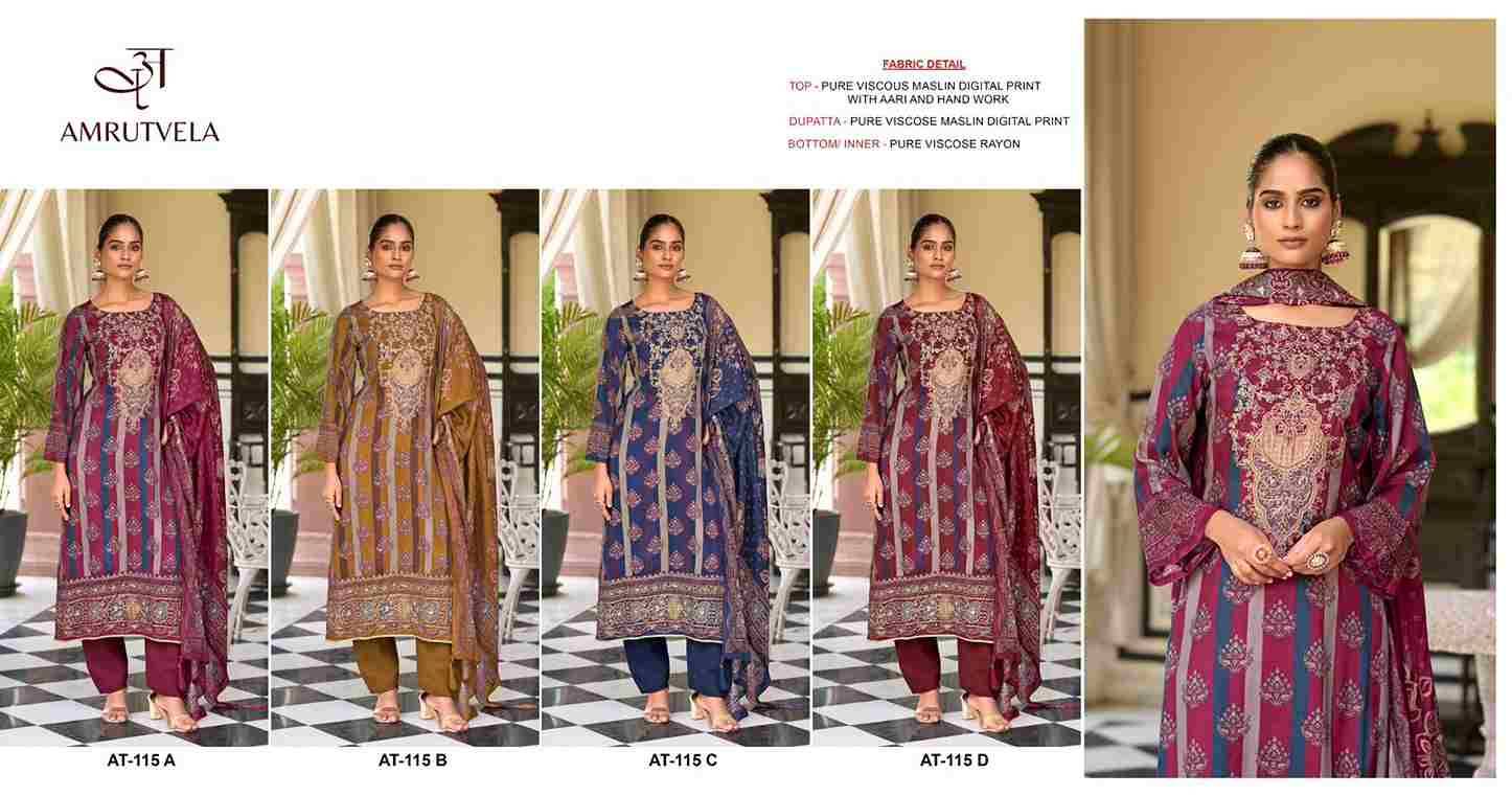 Amrutvela Hit Design AT-115 Colours By Amrutvela AT-115-A To AT-115-D Series Designer Pakistani Suits Collection Beautiful Stylish Fancy Colorful Party Wear & Occasional Wear Viscose Muslin Dresses At Wholesale Price